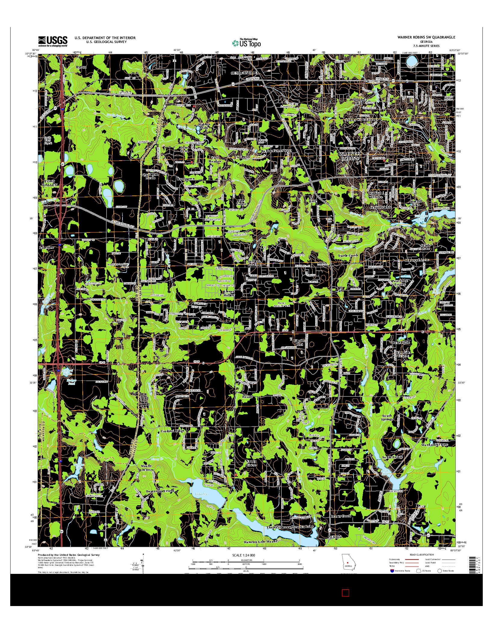 USGS US TOPO 7.5-MINUTE MAP FOR WARNER ROBINS SW, GA 2014