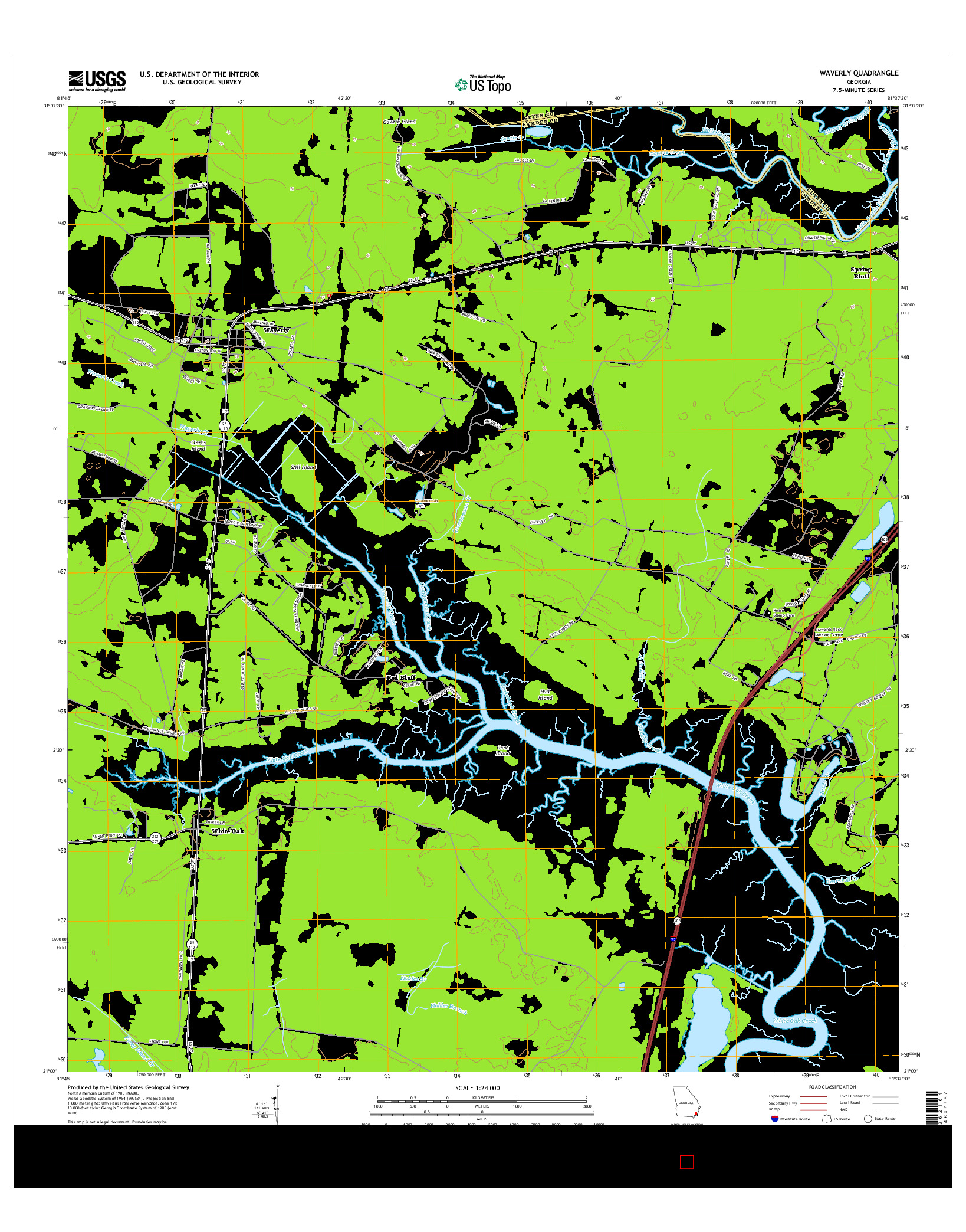 USGS US TOPO 7.5-MINUTE MAP FOR WAVERLY, GA 2014