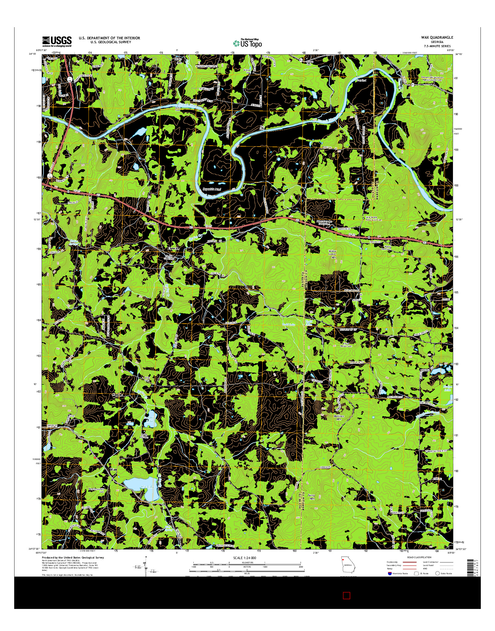 USGS US TOPO 7.5-MINUTE MAP FOR WAX, GA 2014