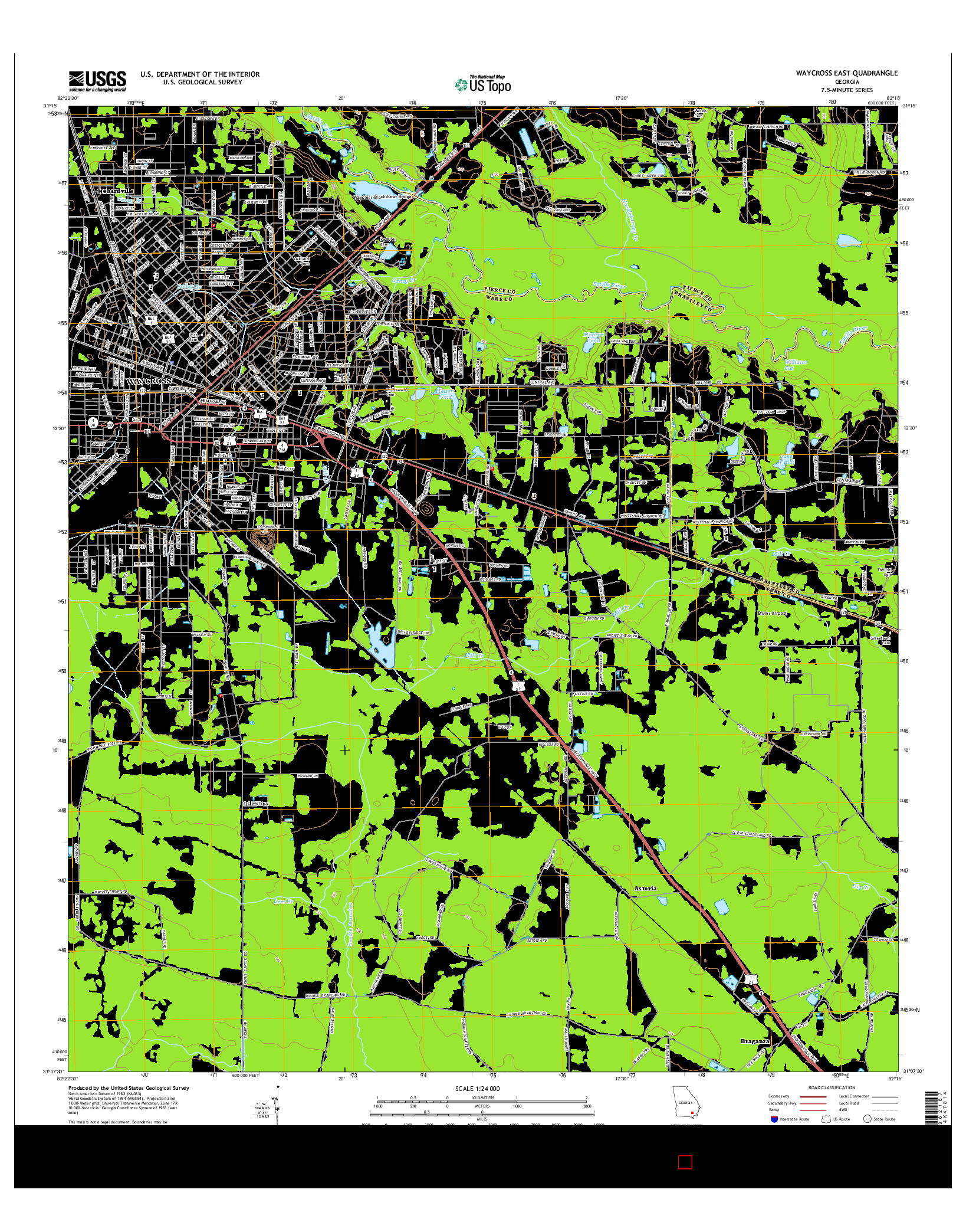 USGS US TOPO 7.5-MINUTE MAP FOR WAYCROSS EAST, GA 2014