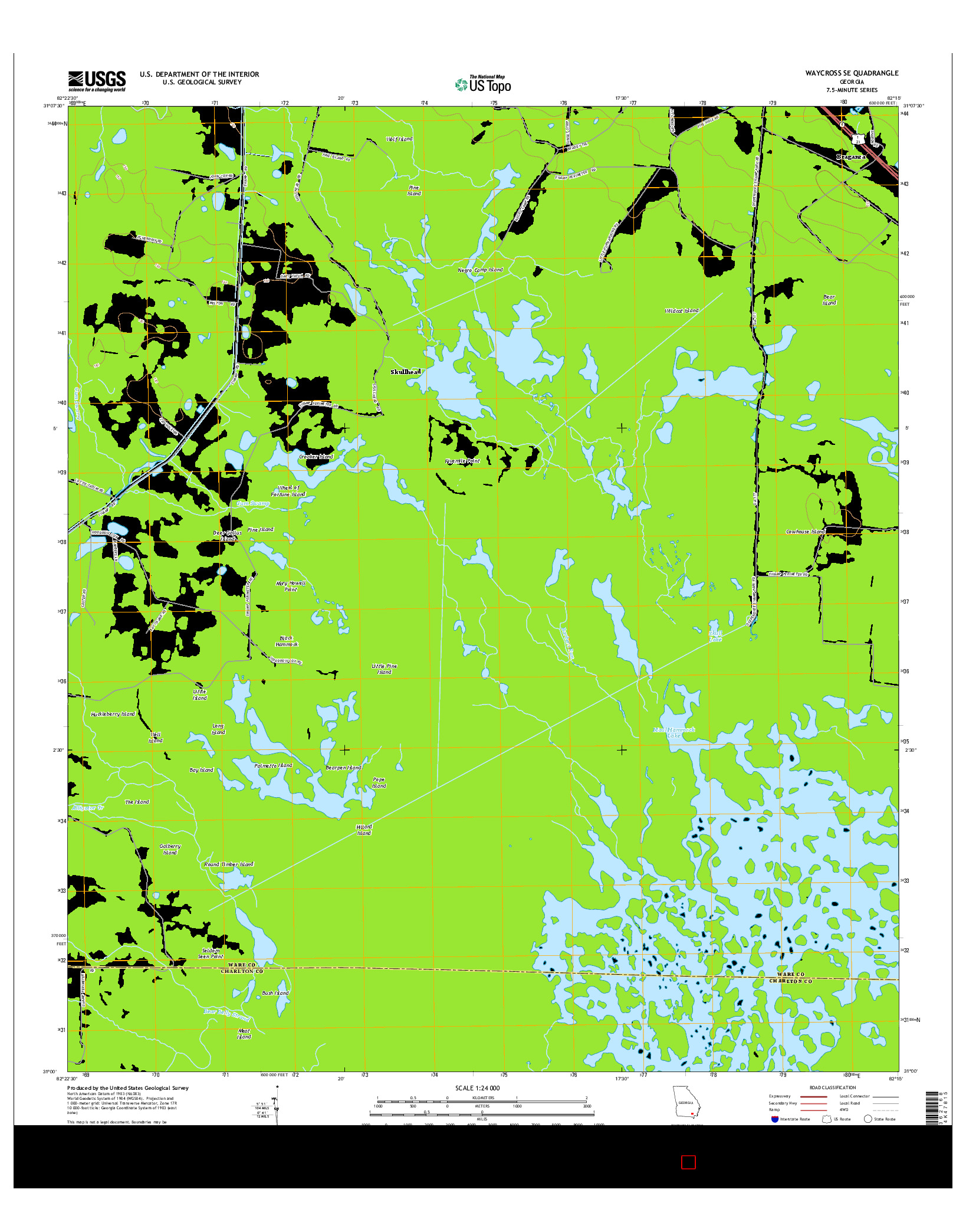 USGS US TOPO 7.5-MINUTE MAP FOR WAYCROSS SE, GA 2014