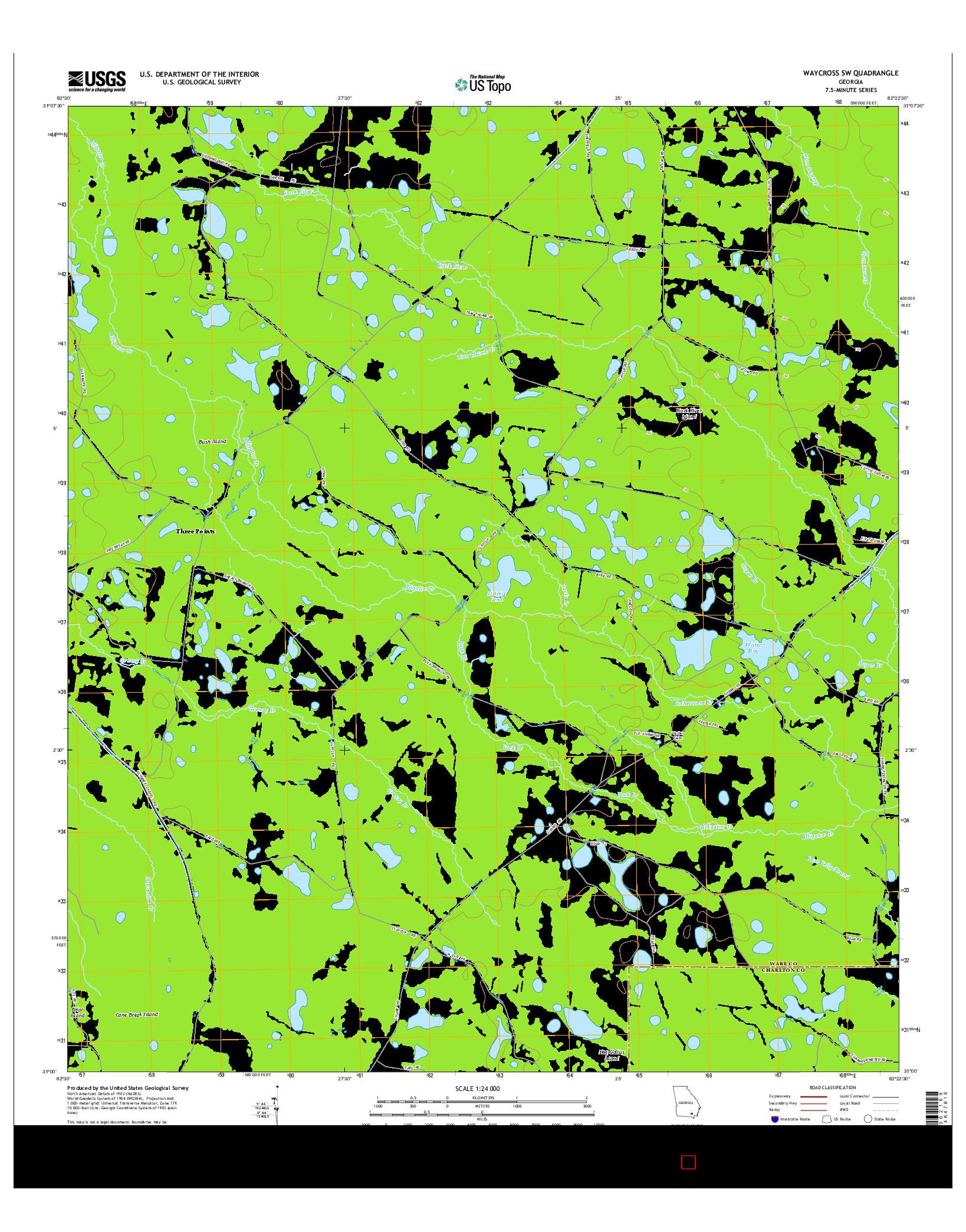 USGS US TOPO 7.5-MINUTE MAP FOR WAYCROSS SW, GA 2014
