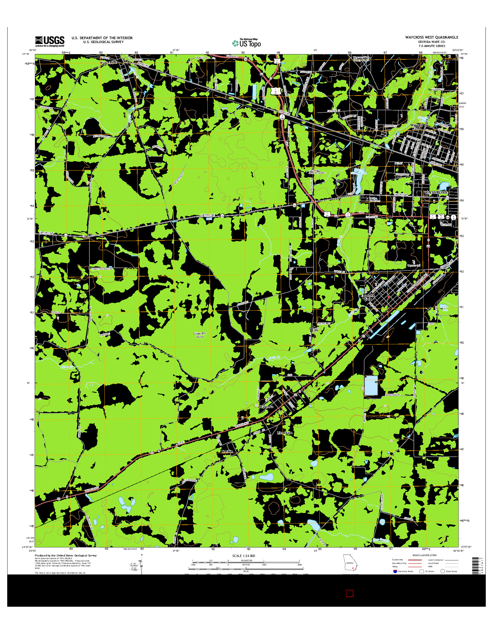 USGS US TOPO 7.5-MINUTE MAP FOR WAYCROSS WEST, GA 2014