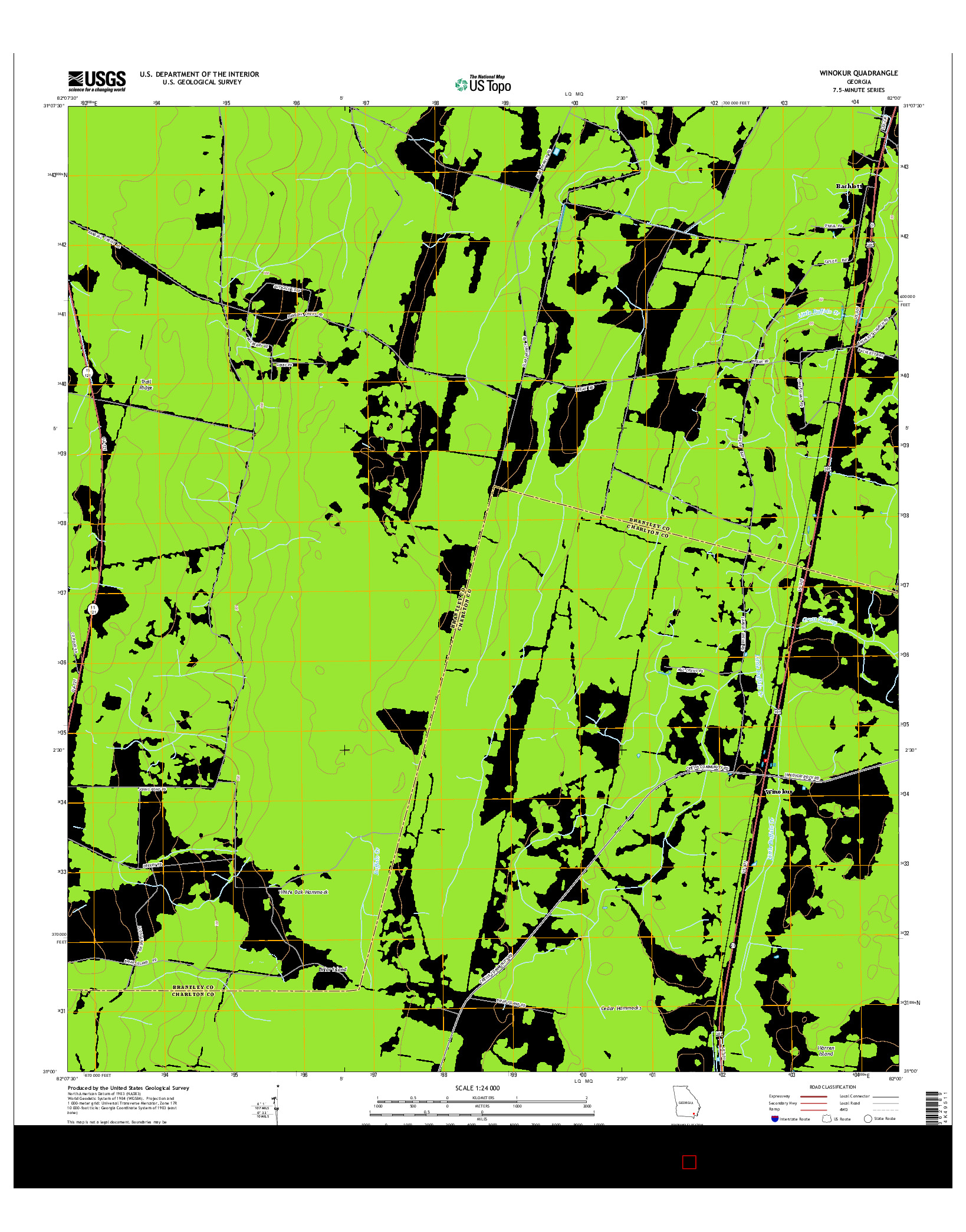 USGS US TOPO 7.5-MINUTE MAP FOR WINOKUR, GA 2014