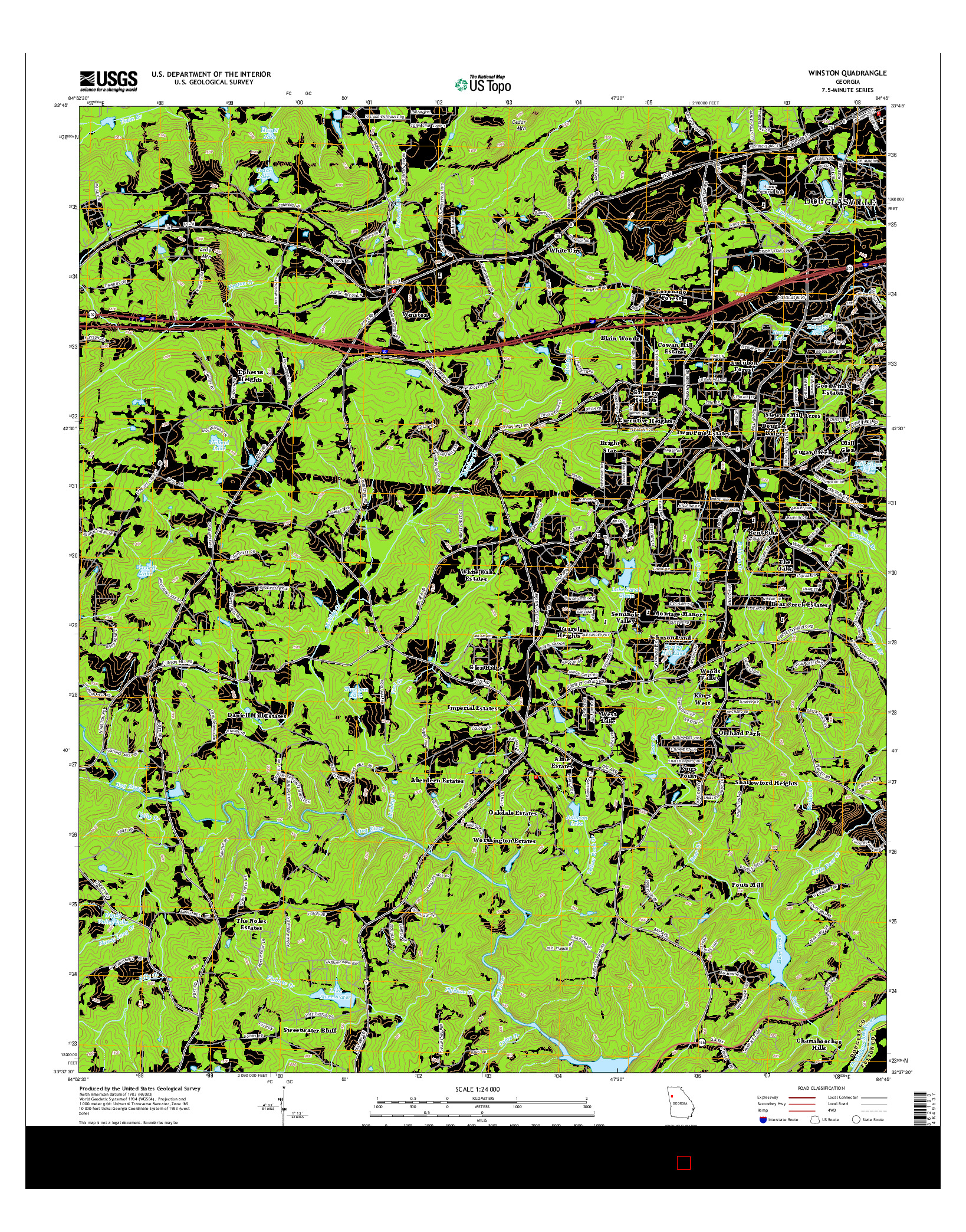 USGS US TOPO 7.5-MINUTE MAP FOR WINSTON, GA 2014