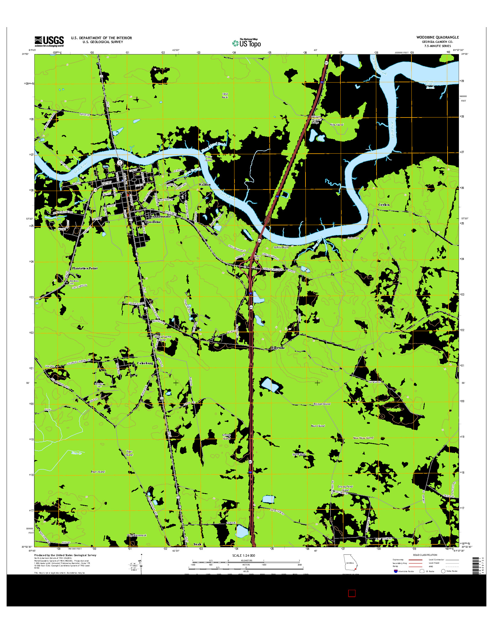 USGS US TOPO 7.5-MINUTE MAP FOR WOODBINE, GA 2014
