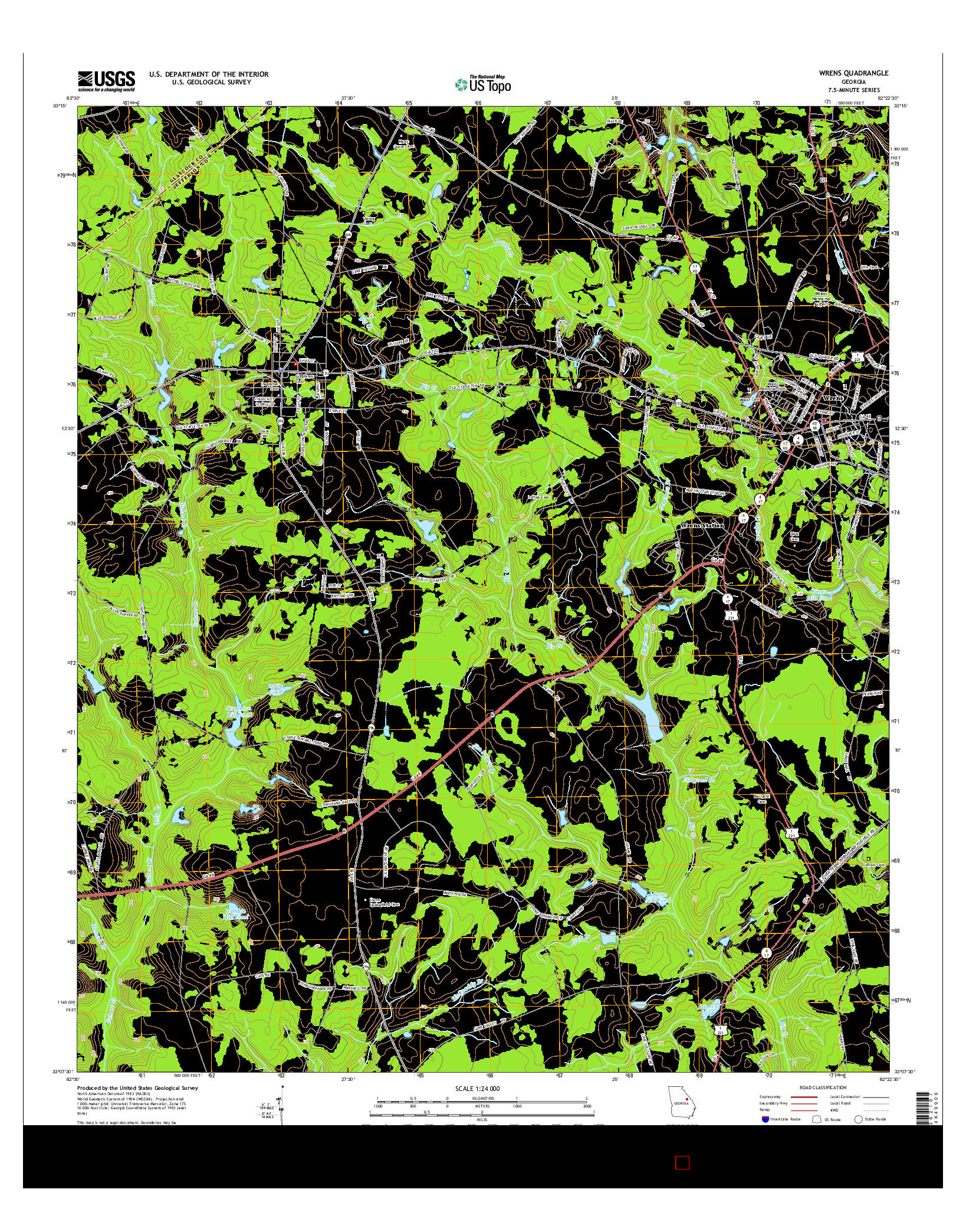 USGS US TOPO 7.5-MINUTE MAP FOR WRENS, GA 2014