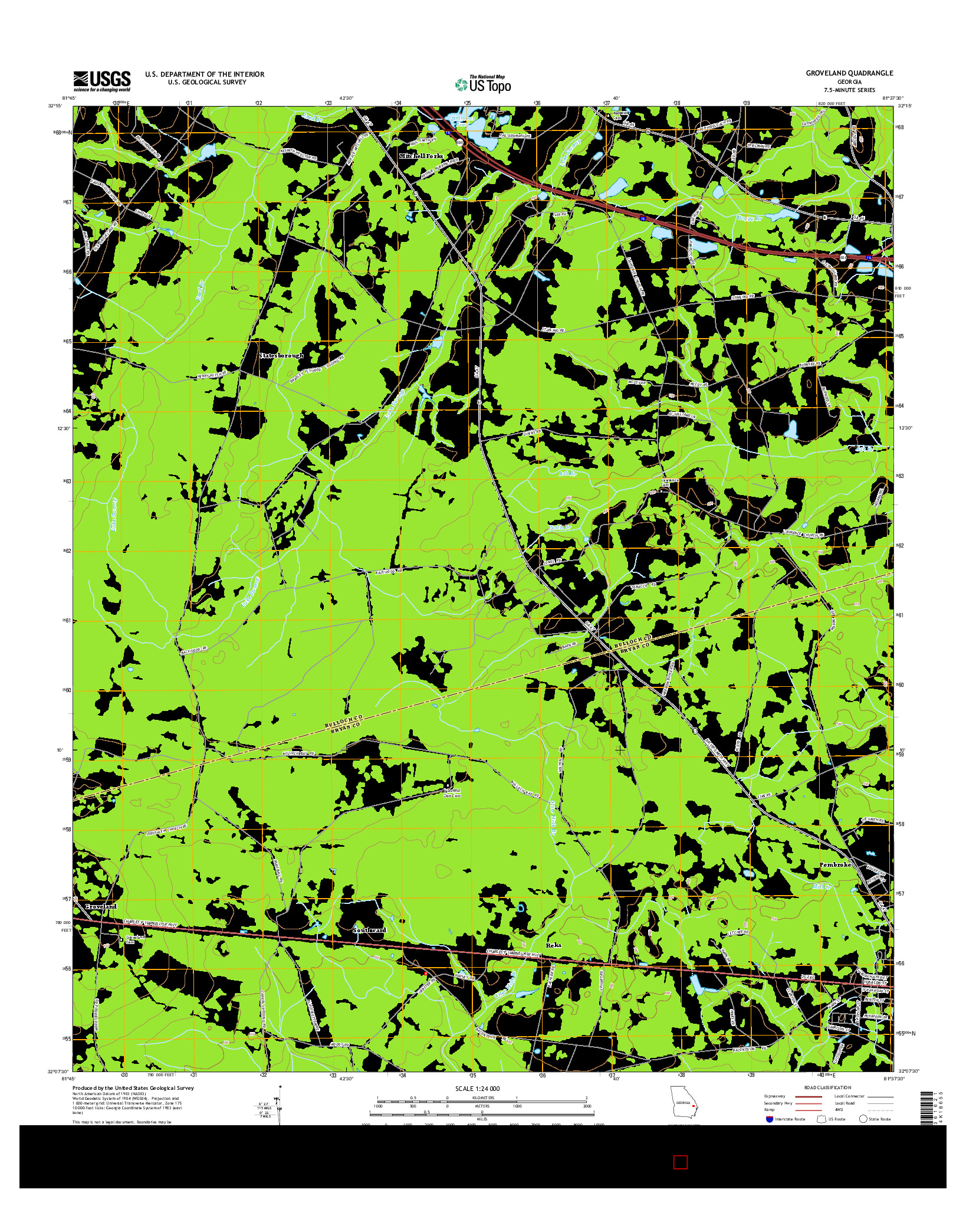 USGS US TOPO 7.5-MINUTE MAP FOR GROVELAND, GA 2014