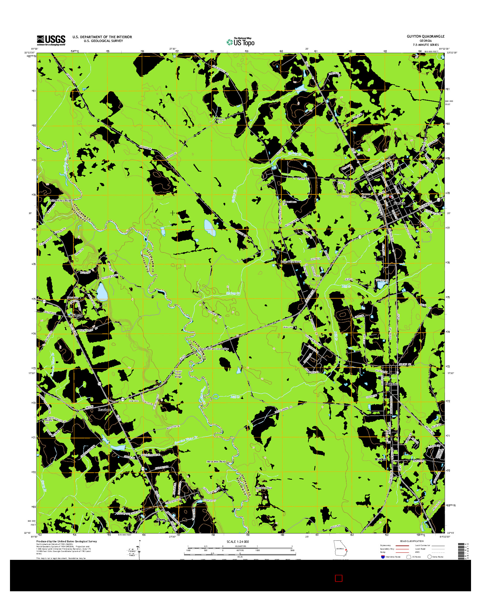 USGS US TOPO 7.5-MINUTE MAP FOR GUYTON, GA 2014