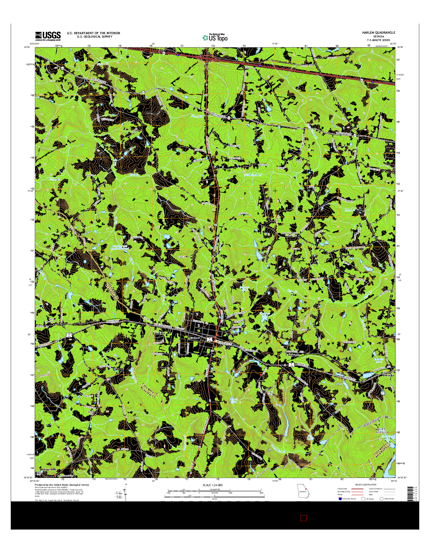 USGS US TOPO 7.5-MINUTE MAP FOR HARLEM, GA 2014