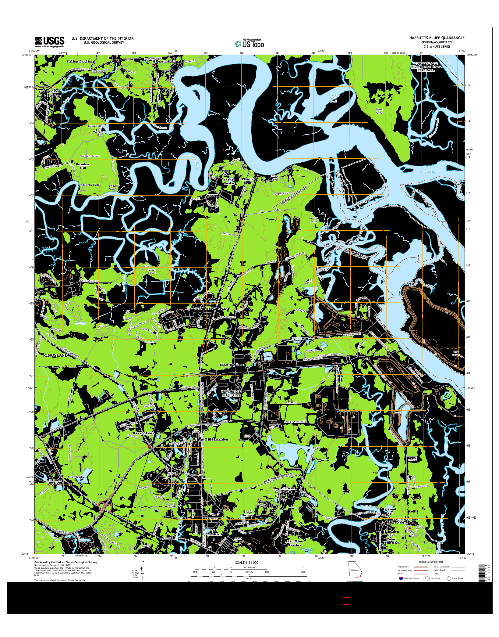 USGS US TOPO 7.5-MINUTE MAP FOR HARRIETTS BLUFF, GA 2014
