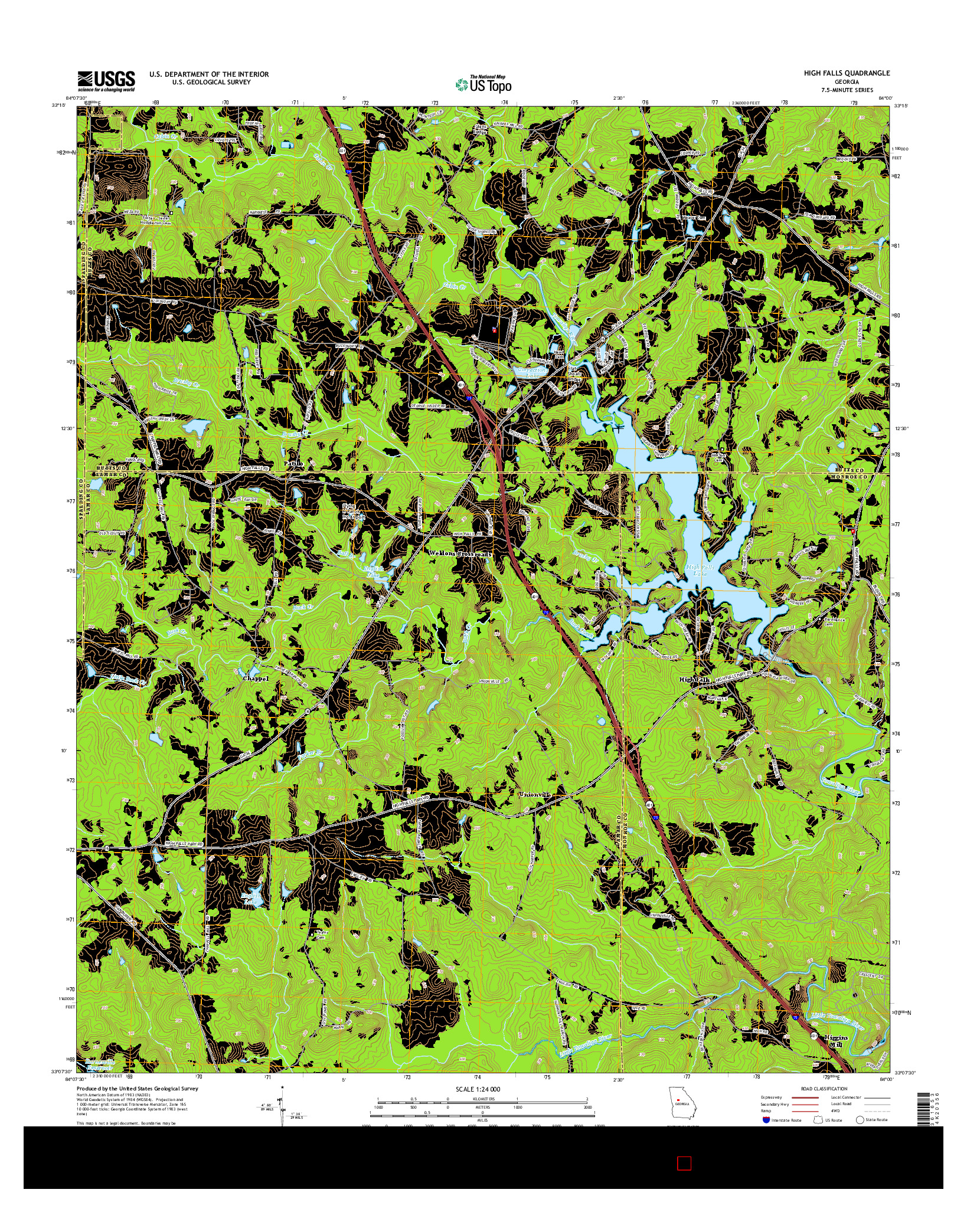 USGS US TOPO 7.5-MINUTE MAP FOR HIGH FALLS, GA 2014