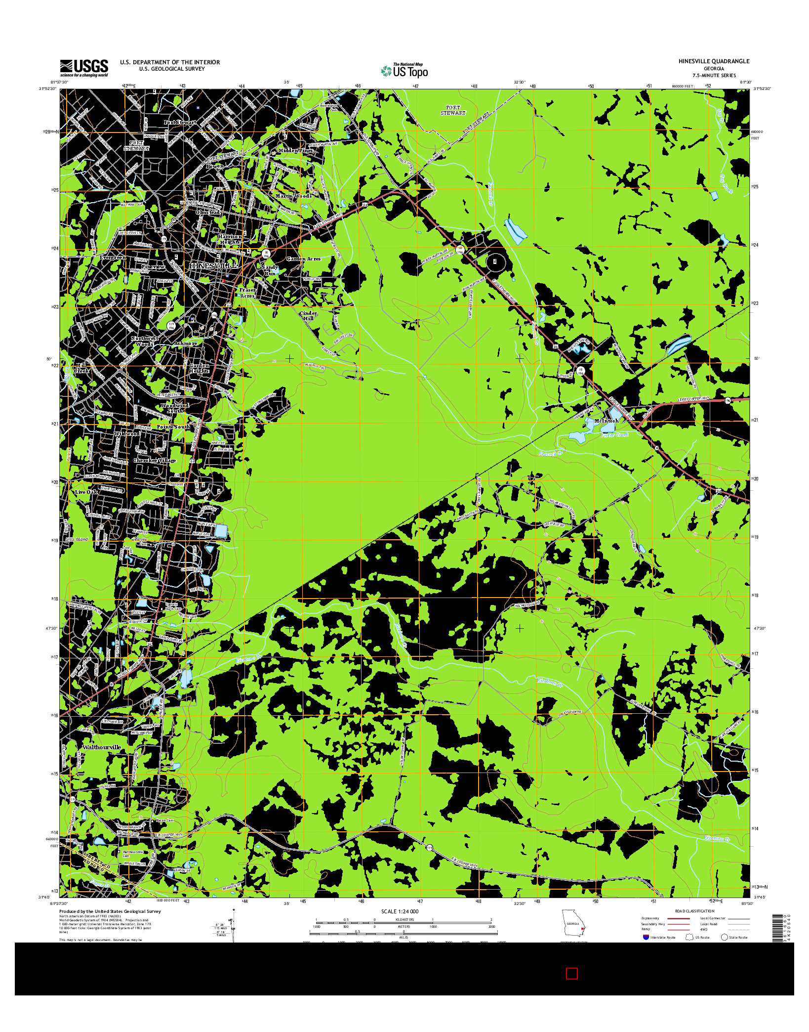 USGS US TOPO 7.5-MINUTE MAP FOR HINESVILLE, GA 2014