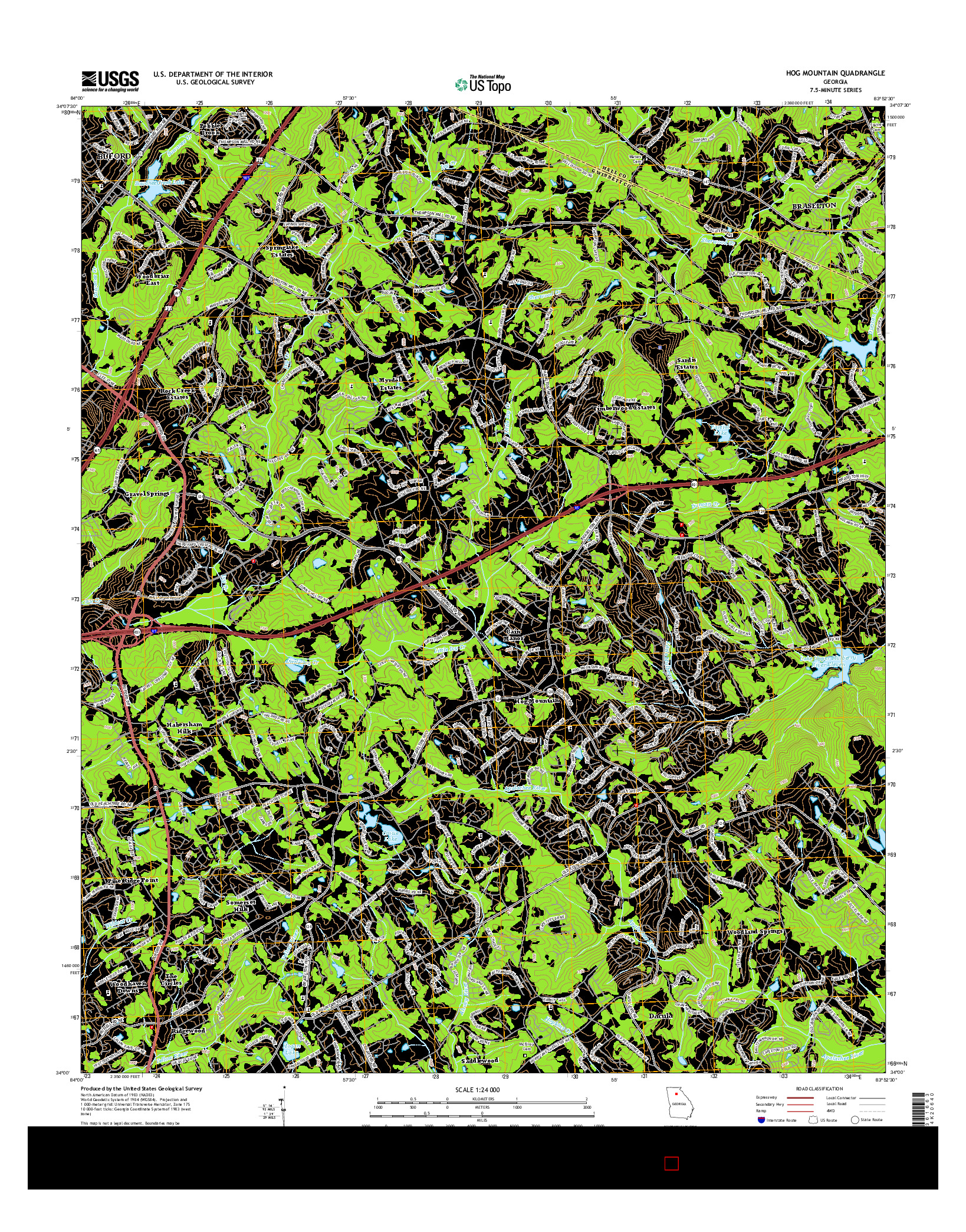 USGS US TOPO 7.5-MINUTE MAP FOR HOG MOUNTAIN, GA 2014