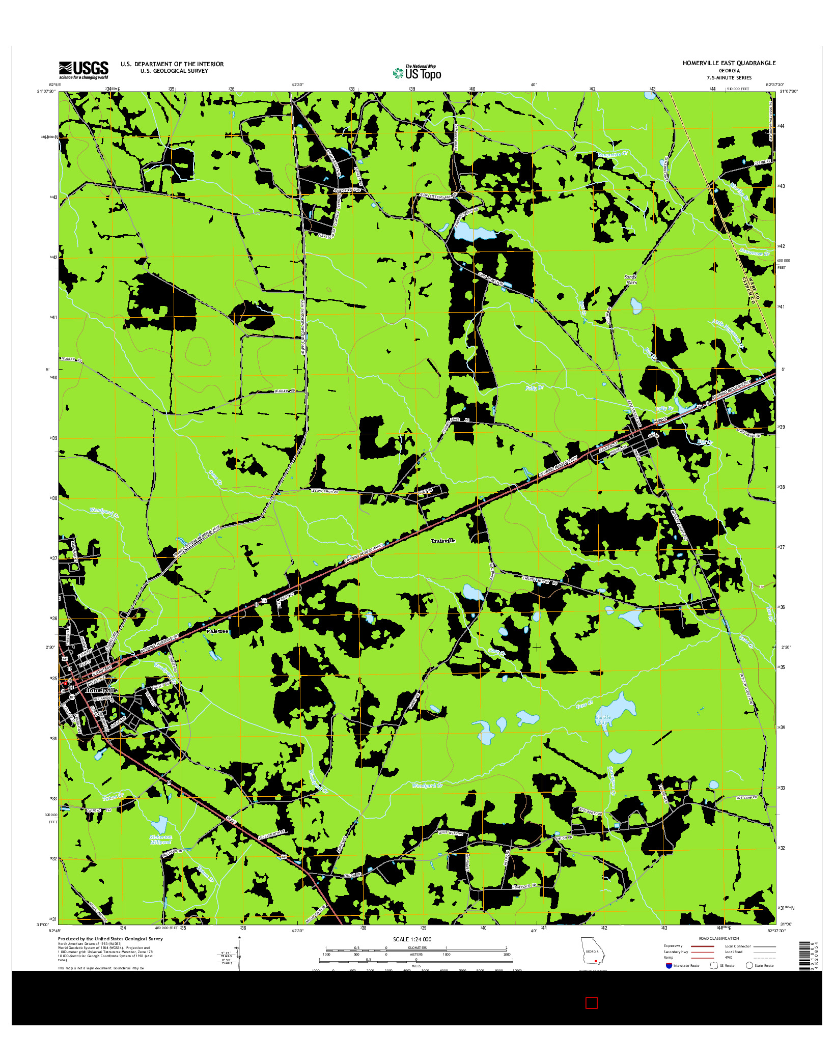 USGS US TOPO 7.5-MINUTE MAP FOR HOMERVILLE EAST, GA 2014