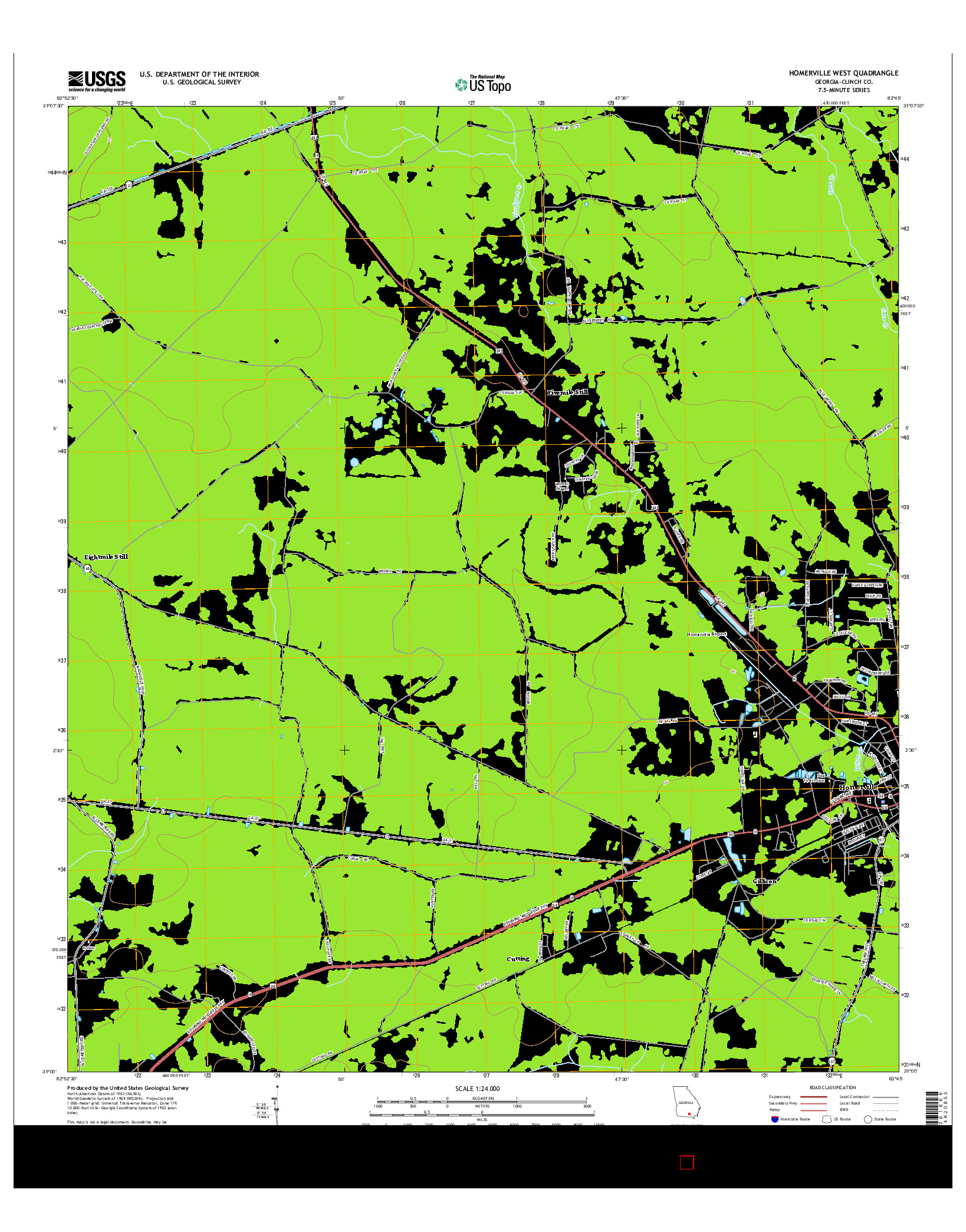 USGS US TOPO 7.5-MINUTE MAP FOR HOMERVILLE WEST, GA 2014