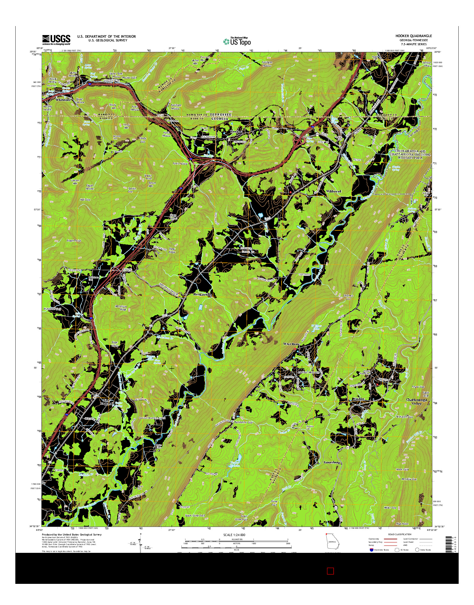 USGS US TOPO 7.5-MINUTE MAP FOR HOOKER, GA-TN 2014