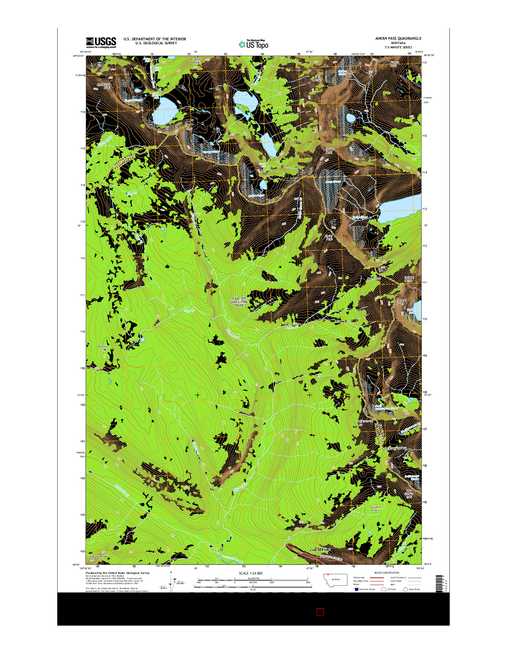 USGS US TOPO 7.5-MINUTE MAP FOR AHERN PASS, MT 2014