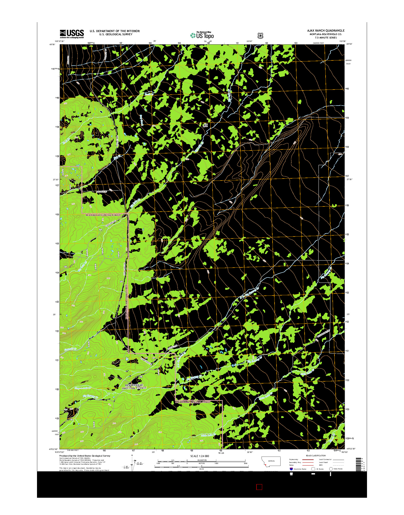 USGS US TOPO 7.5-MINUTE MAP FOR AJAX RANCH, MT 2014