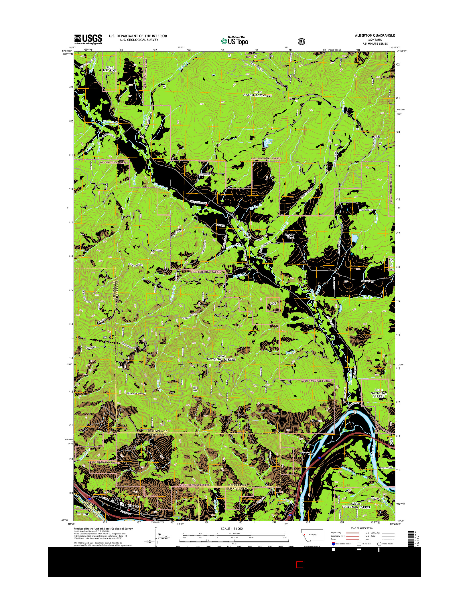 USGS US TOPO 7.5-MINUTE MAP FOR ALBERTON, MT 2014