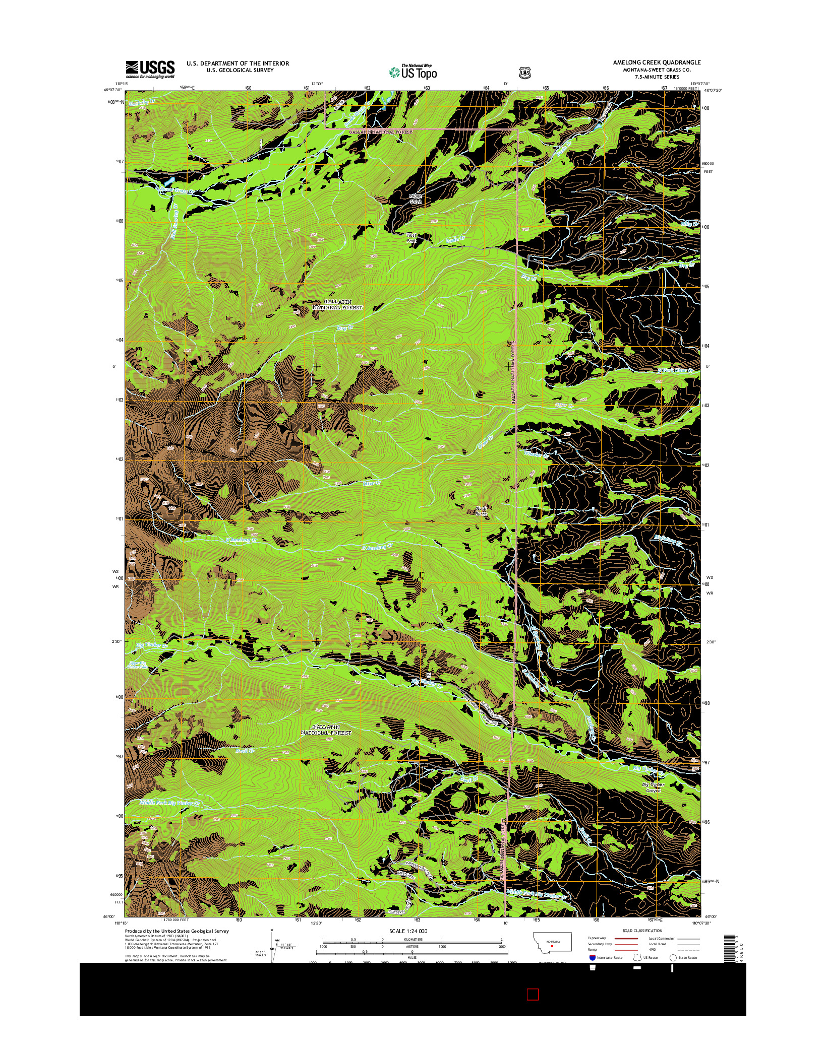 USGS US TOPO 7.5-MINUTE MAP FOR AMELONG CREEK, MT 2014