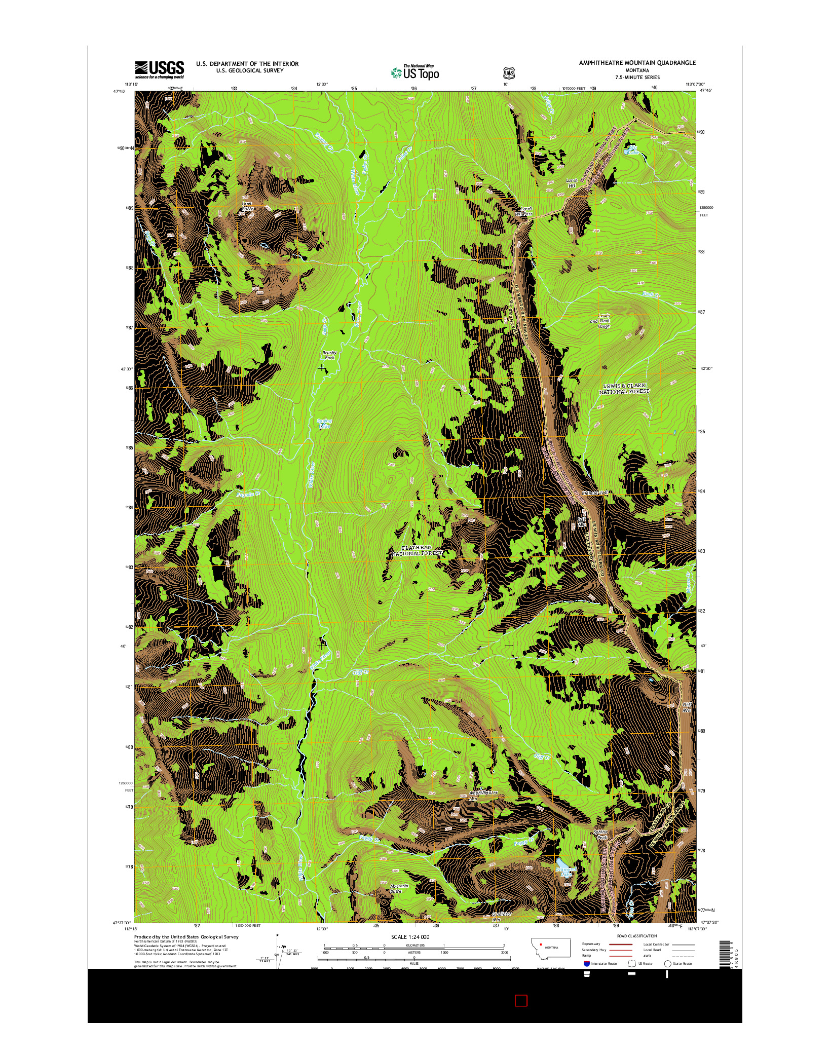 USGS US TOPO 7.5-MINUTE MAP FOR AMPHITHEATRE MOUNTAIN, MT 2014