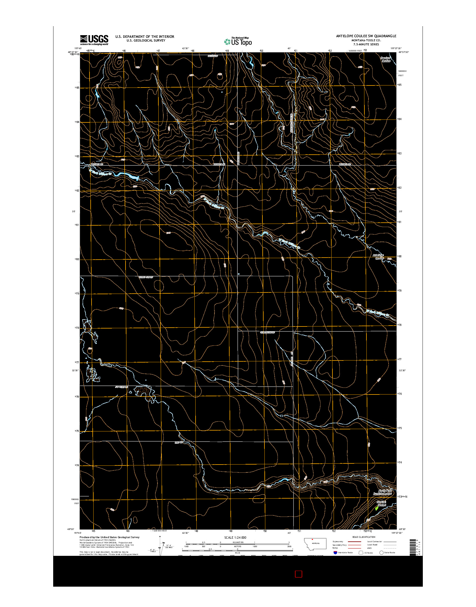 USGS US TOPO 7.5-MINUTE MAP FOR ANTELOPE COULEE SW, MT 2014