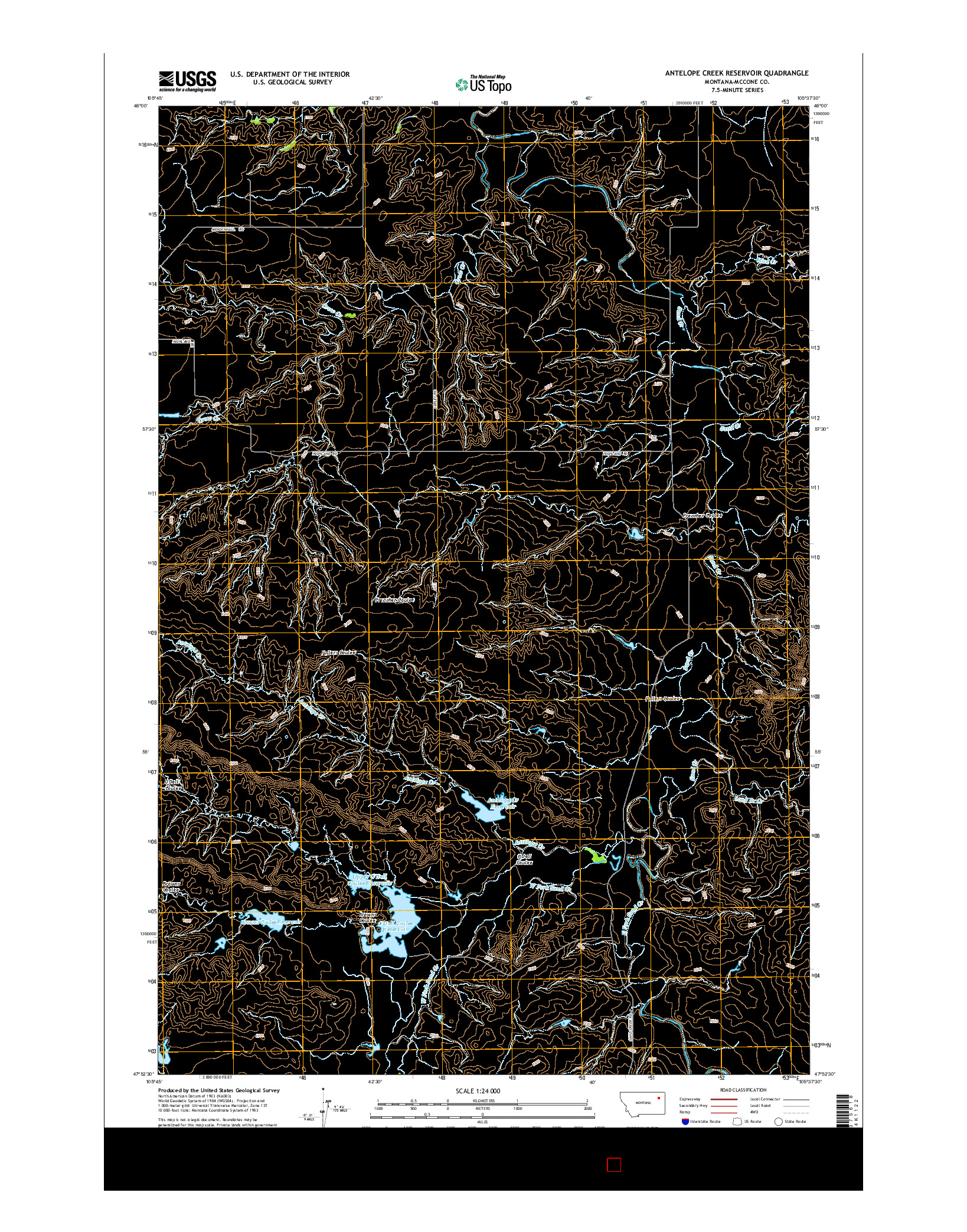 USGS US TOPO 7.5-MINUTE MAP FOR ANTELOPE CREEK RESERVOIR, MT 2014
