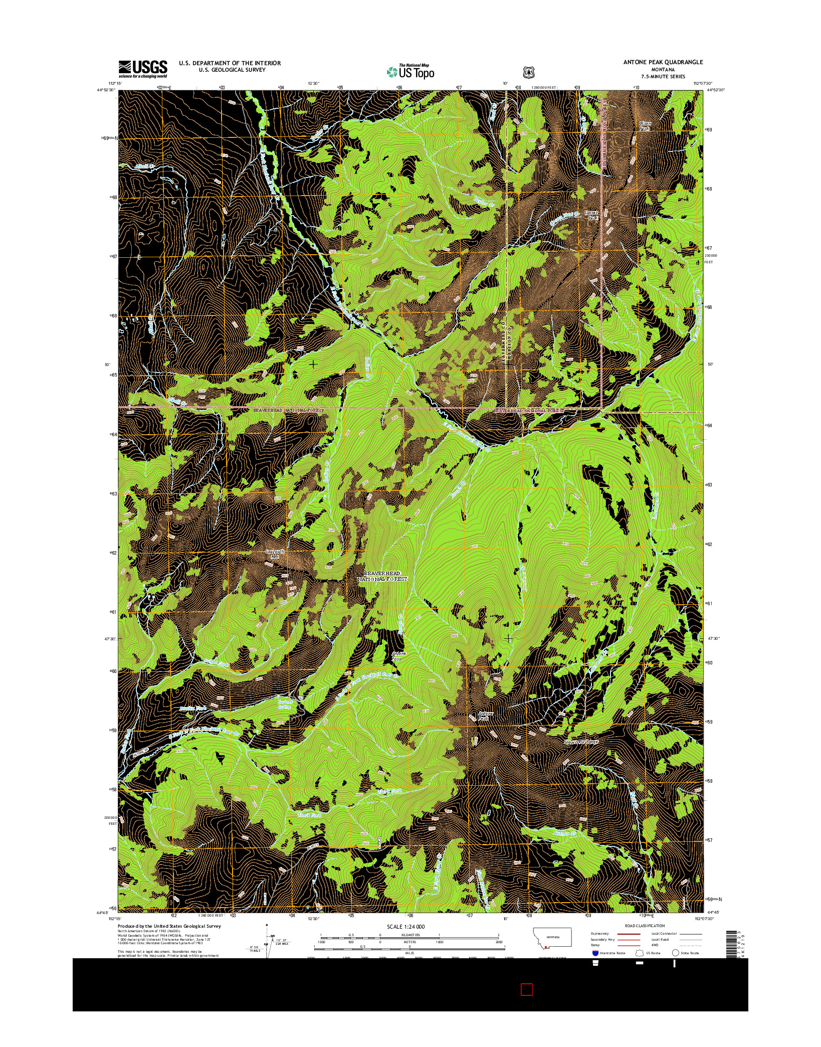 USGS US TOPO 7.5-MINUTE MAP FOR ANTONE PEAK, MT 2014