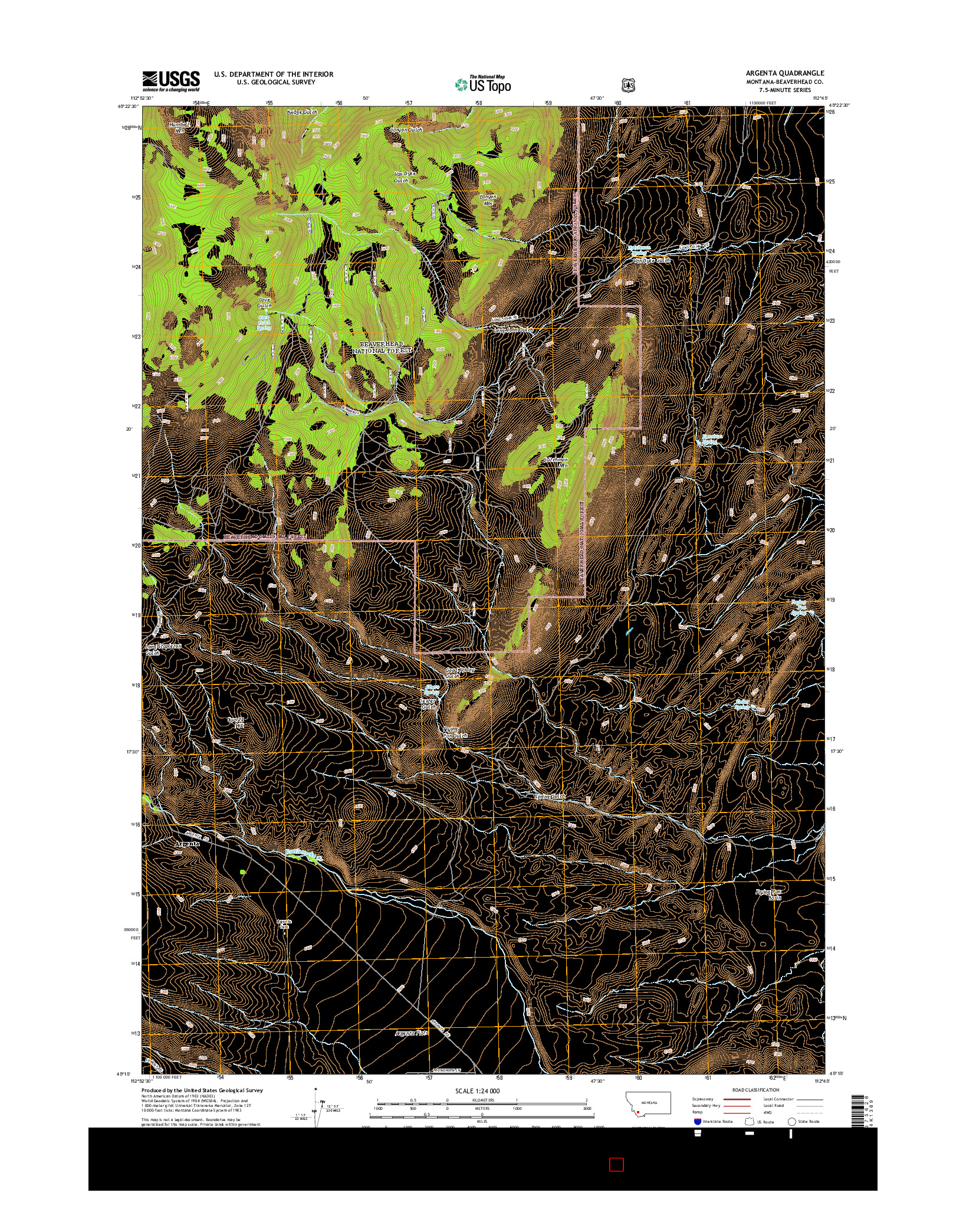 USGS US TOPO 7.5-MINUTE MAP FOR ARGENTA, MT 2014