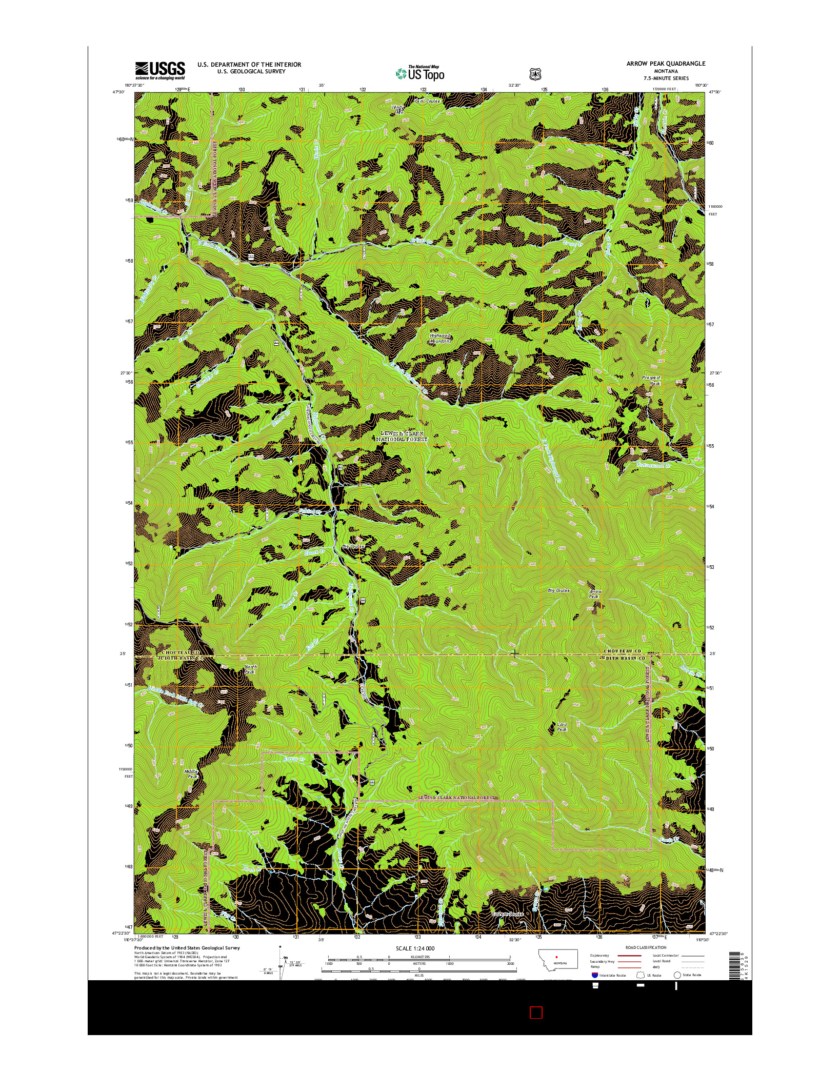 USGS US TOPO 7.5-MINUTE MAP FOR ARROW PEAK, MT 2014