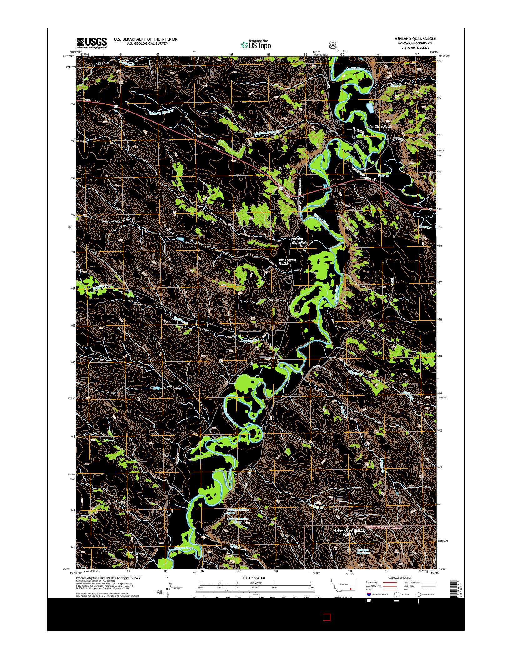 USGS US TOPO 7.5-MINUTE MAP FOR ASHLAND, MT 2014