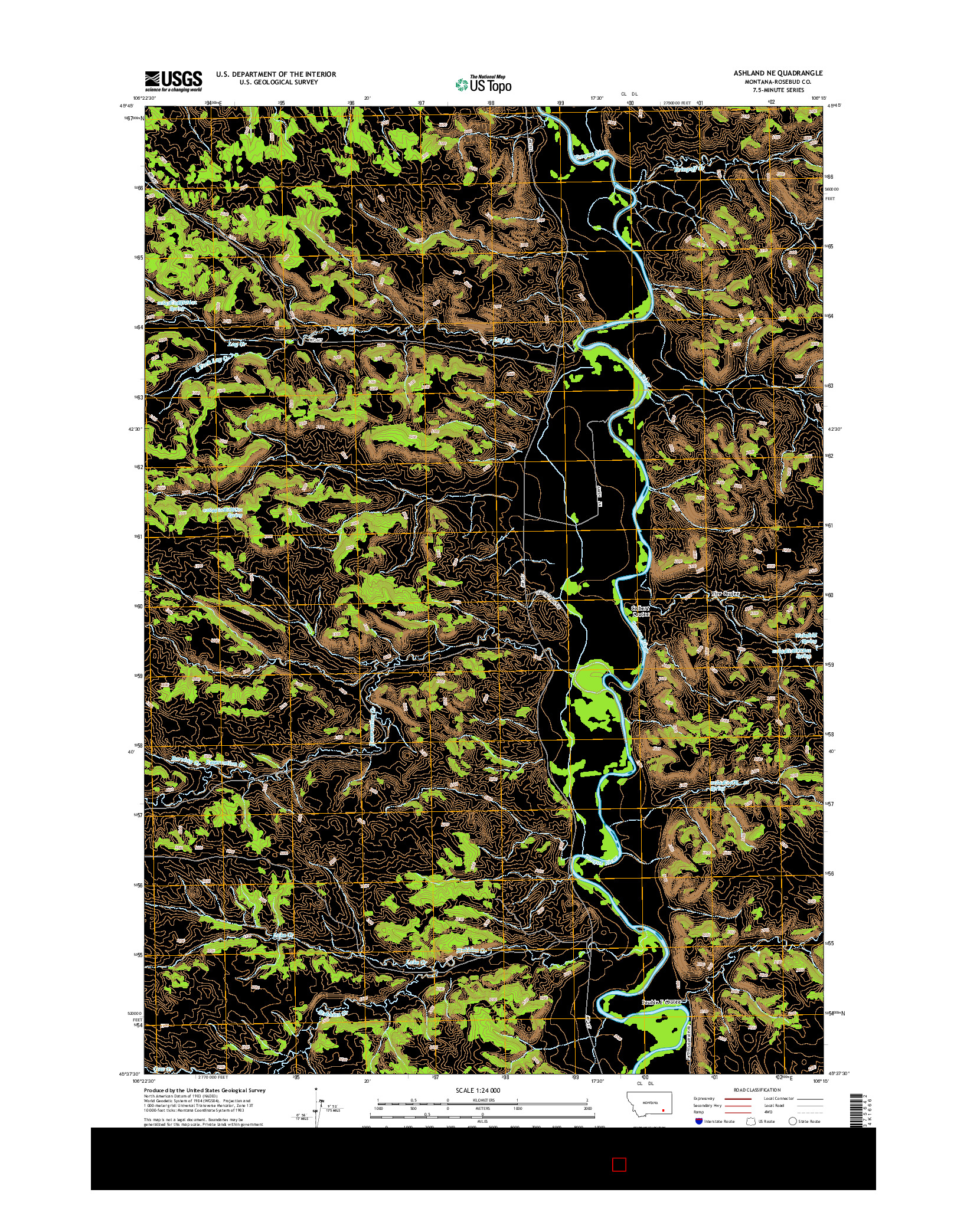 USGS US TOPO 7.5-MINUTE MAP FOR ASHLAND NE, MT 2014