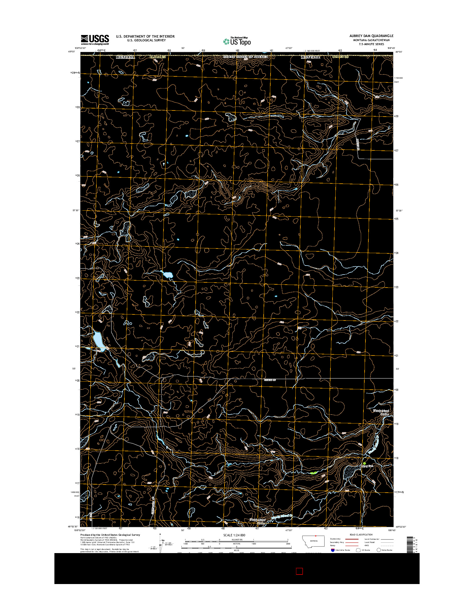 USGS US TOPO 7.5-MINUTE MAP FOR AUBREY DAM, MT-SK 2014