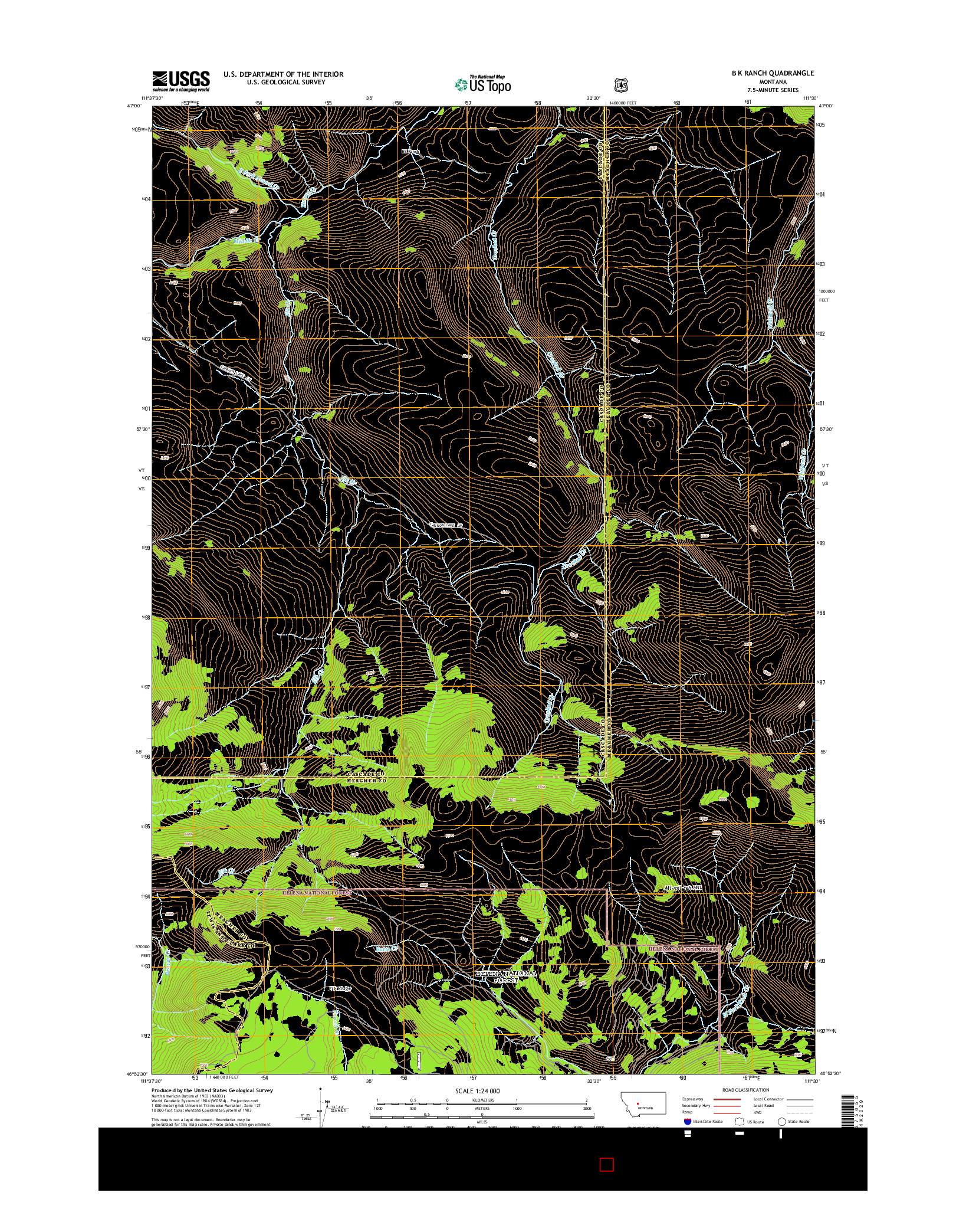 USGS US TOPO 7.5-MINUTE MAP FOR B K RANCH, MT 2014