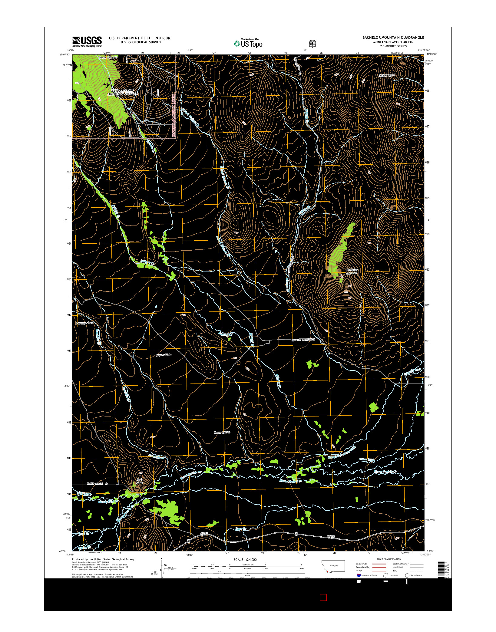 USGS US TOPO 7.5-MINUTE MAP FOR BACHELOR MOUNTAIN, MT 2014