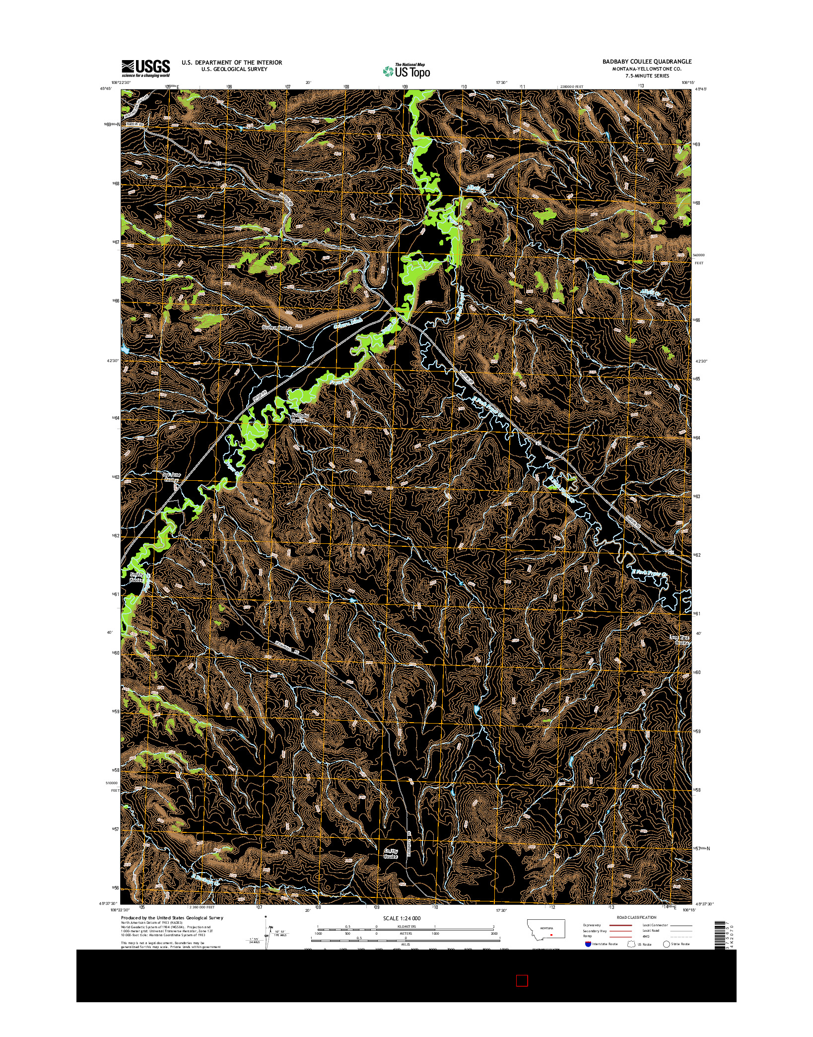 USGS US TOPO 7.5-MINUTE MAP FOR BADBABY COULEE, MT 2014