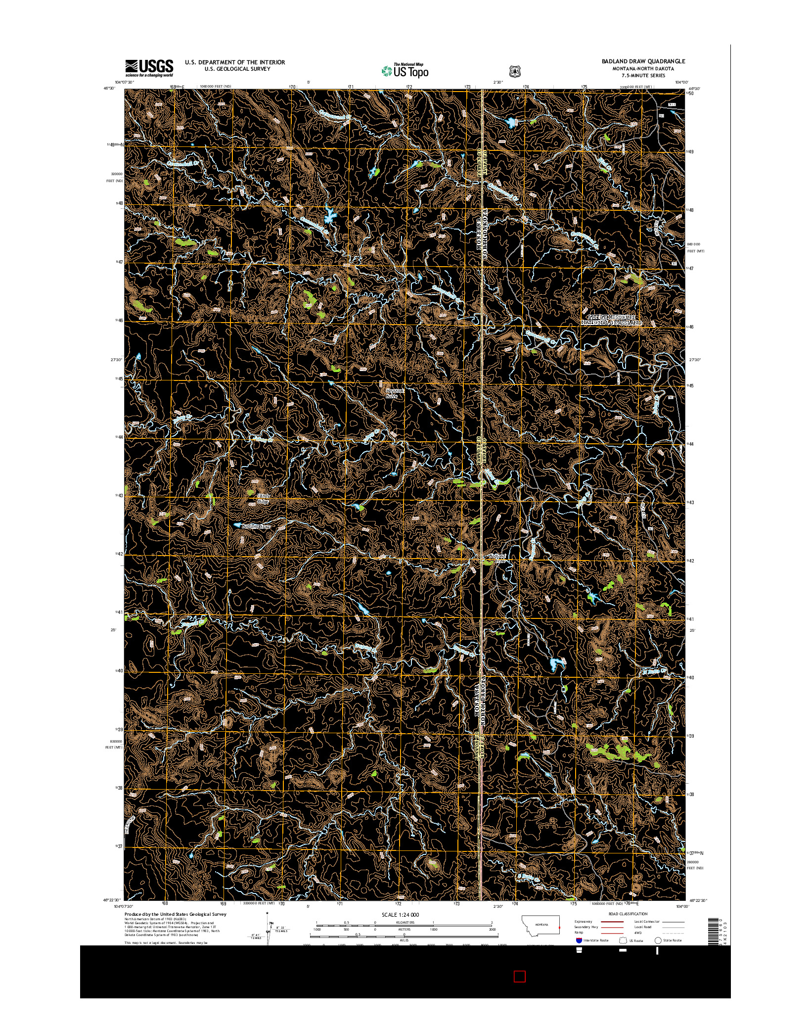 USGS US TOPO 7.5-MINUTE MAP FOR BADLAND DRAW, MT-ND 2014