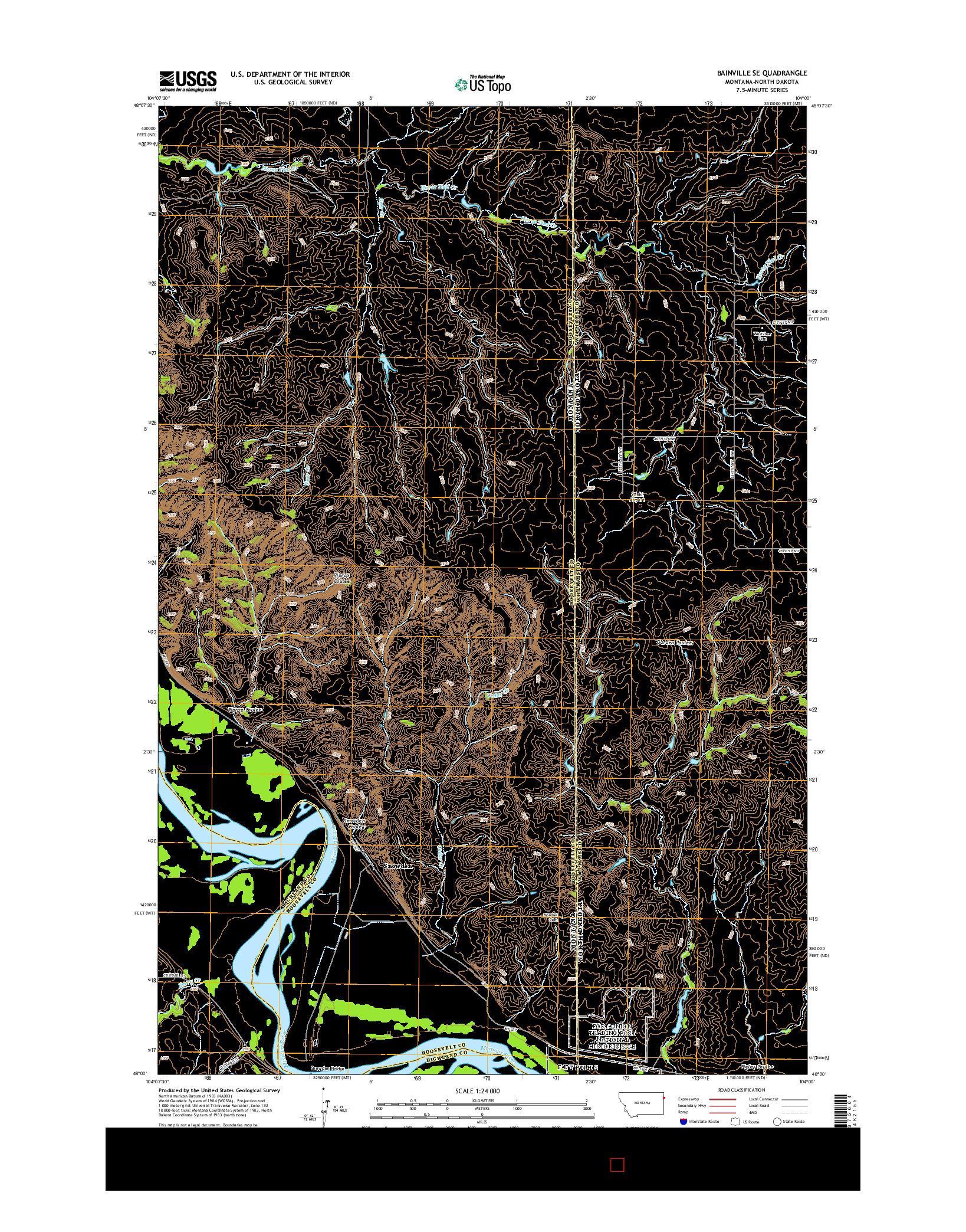 USGS US TOPO 7.5-MINUTE MAP FOR BAINVILLE SE, MT-ND 2014