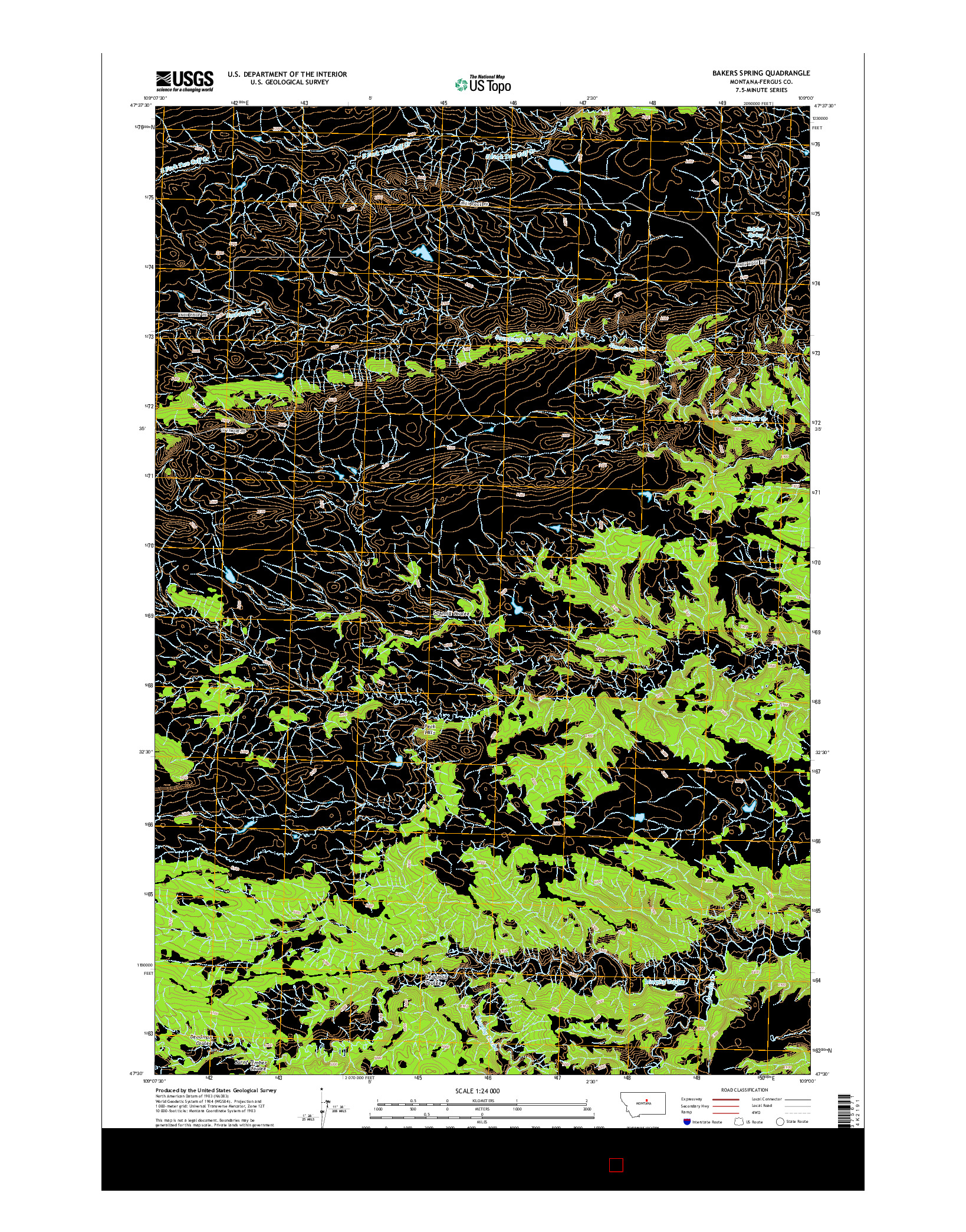 USGS US TOPO 7.5-MINUTE MAP FOR BAKERS SPRING, MT 2014