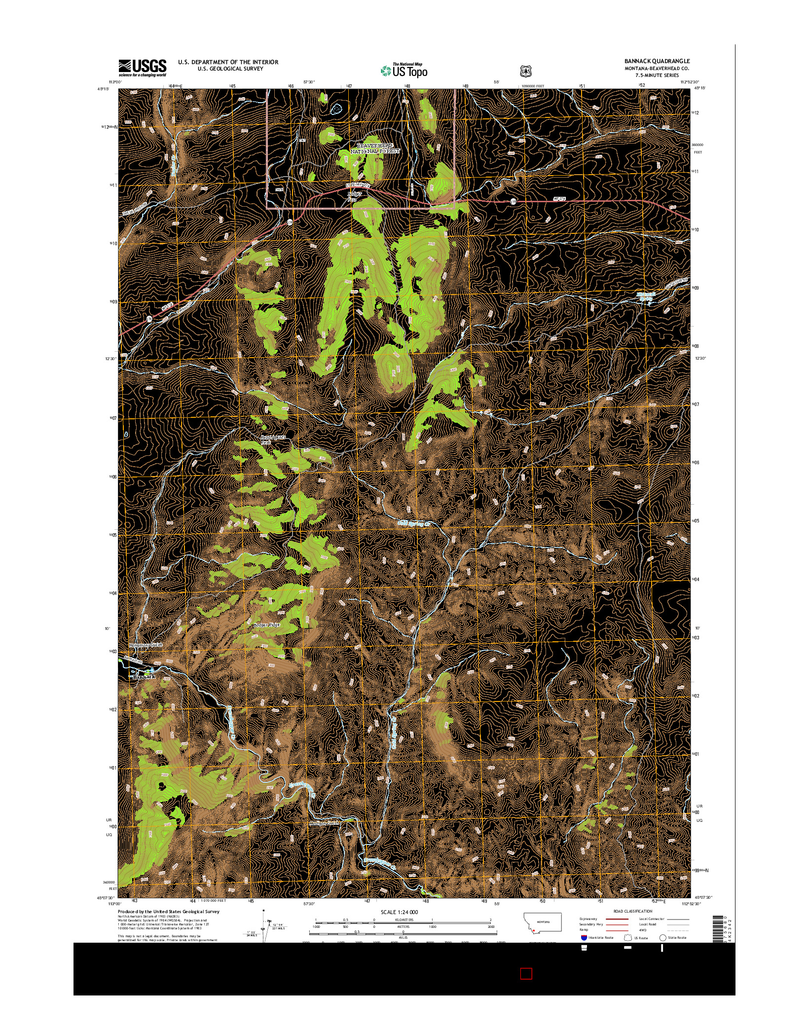 USGS US TOPO 7.5-MINUTE MAP FOR BANNACK, MT 2014