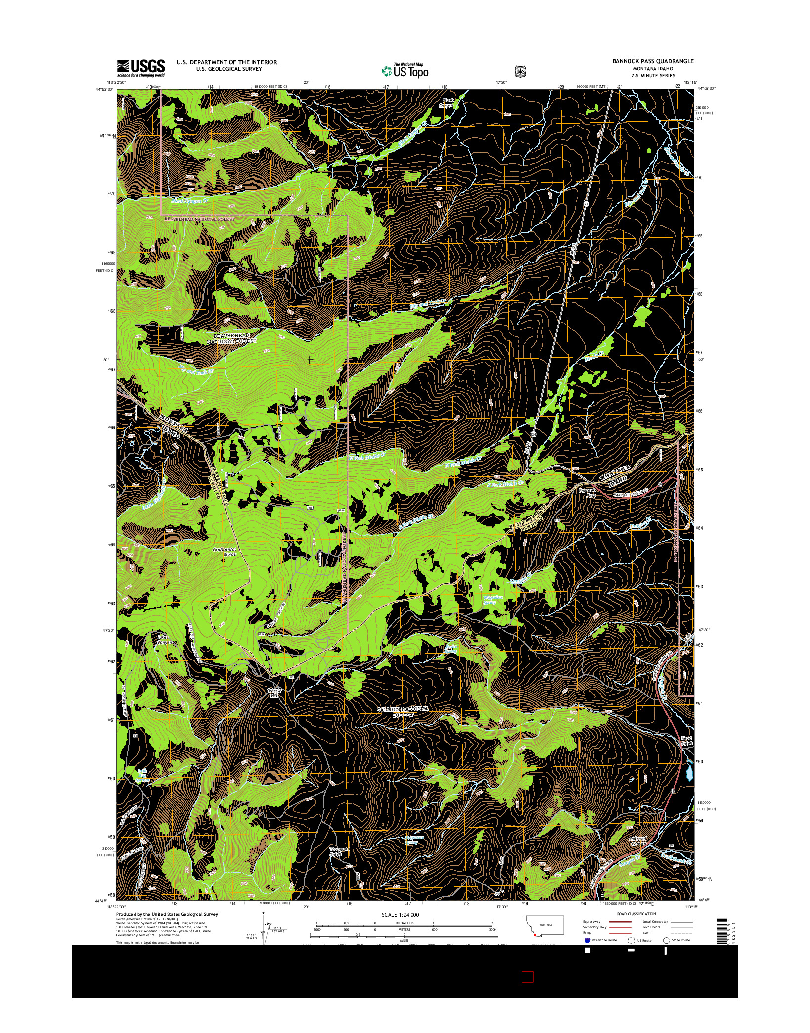 USGS US TOPO 7.5-MINUTE MAP FOR BANNOCK PASS, MT-ID 2014