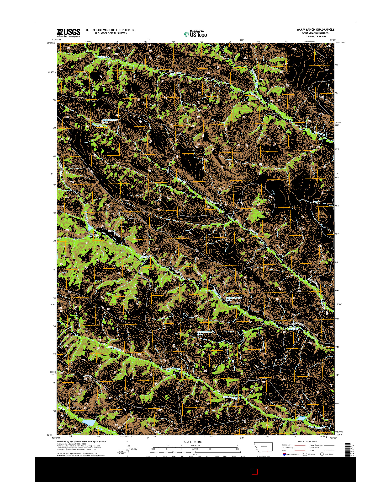USGS US TOPO 7.5-MINUTE MAP FOR BAR V RANCH, MT 2014