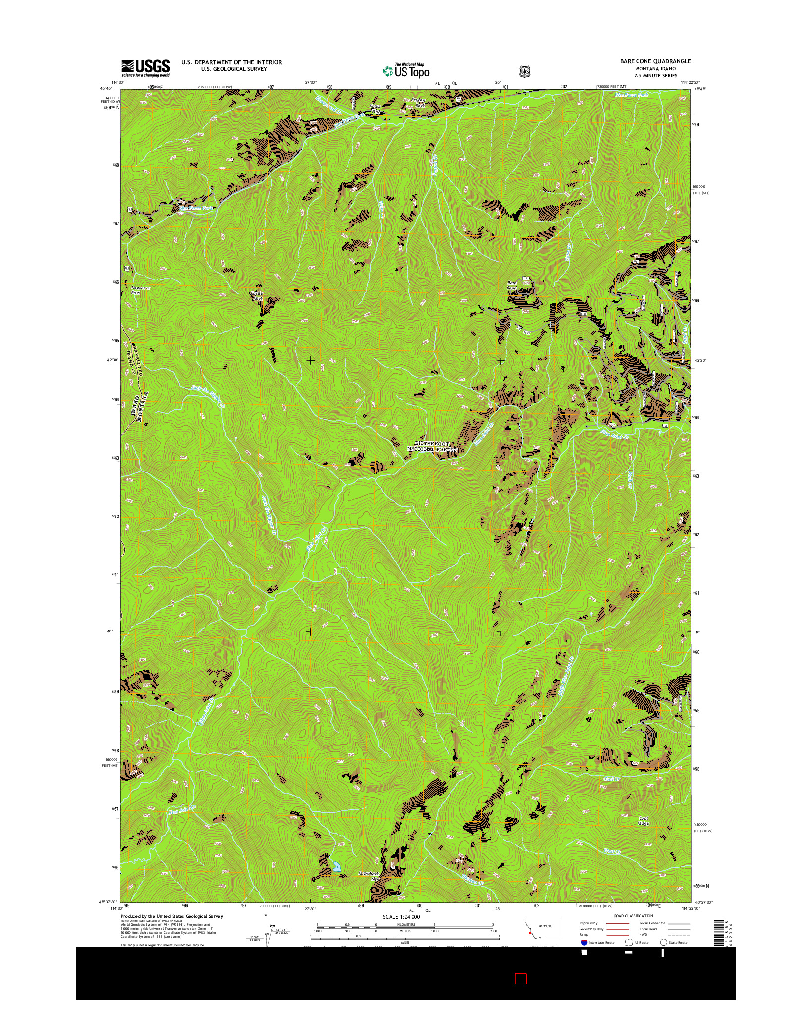 USGS US TOPO 7.5-MINUTE MAP FOR BARE CONE, MT-ID 2014