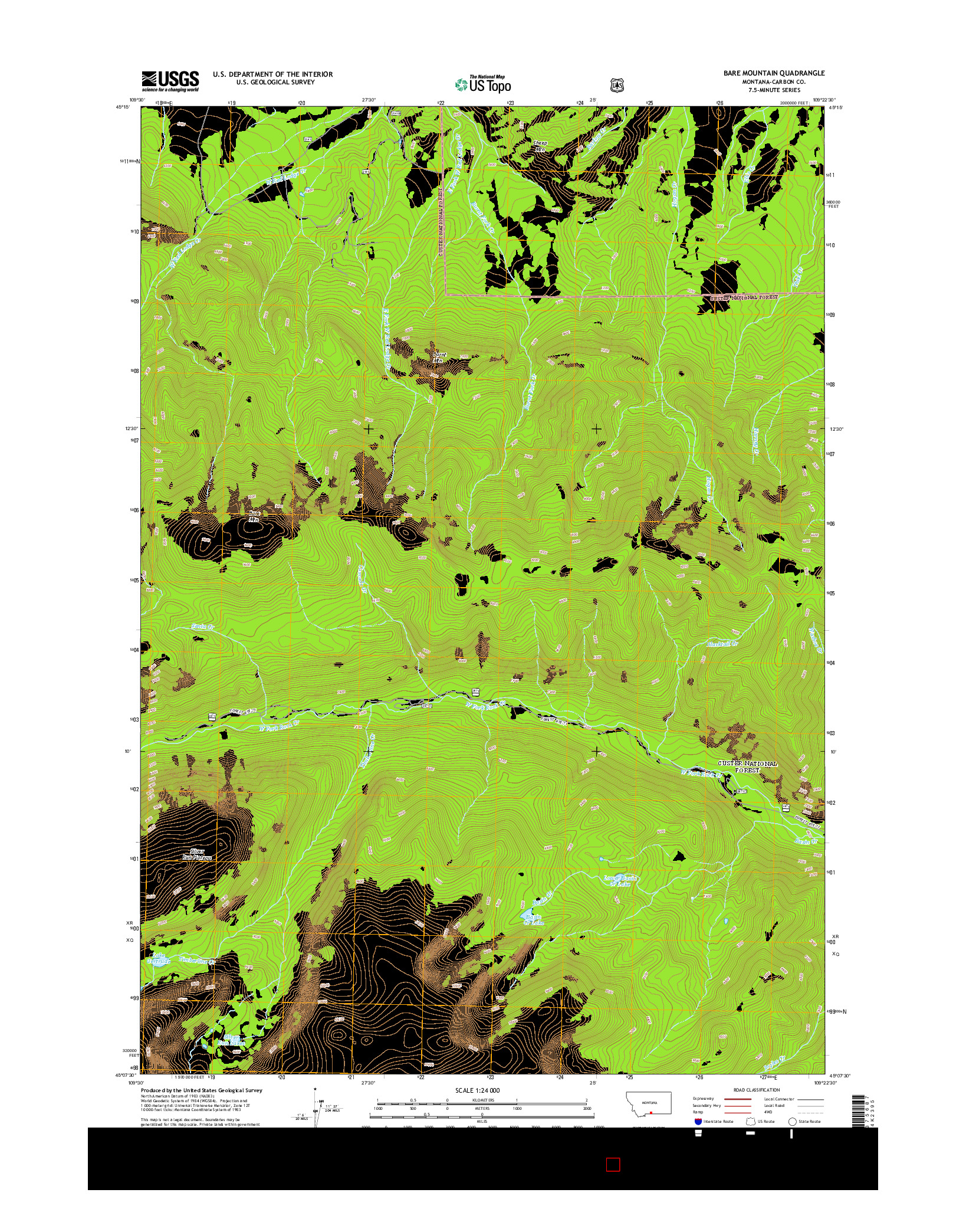 USGS US TOPO 7.5-MINUTE MAP FOR BARE MOUNTAIN, MT 2014