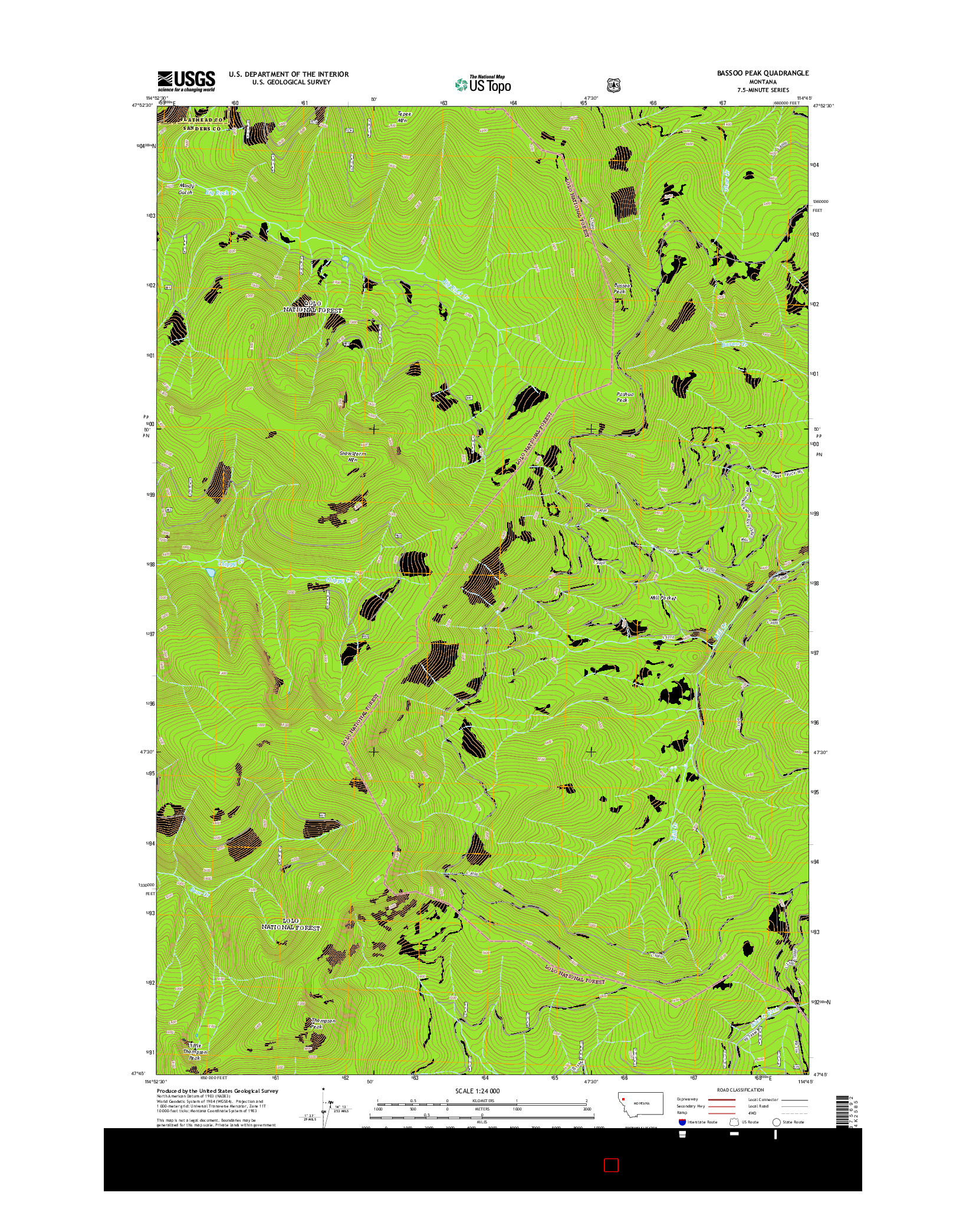 USGS US TOPO 7.5-MINUTE MAP FOR BASSOO PEAK, MT 2014