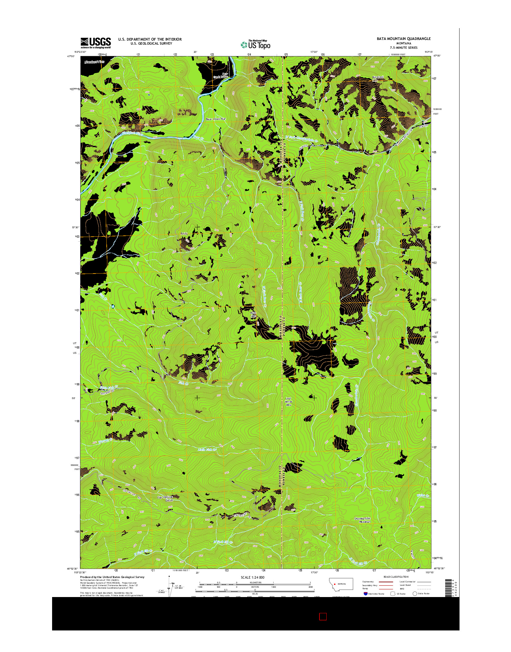 USGS US TOPO 7.5-MINUTE MAP FOR BATA MOUNTAIN, MT 2014