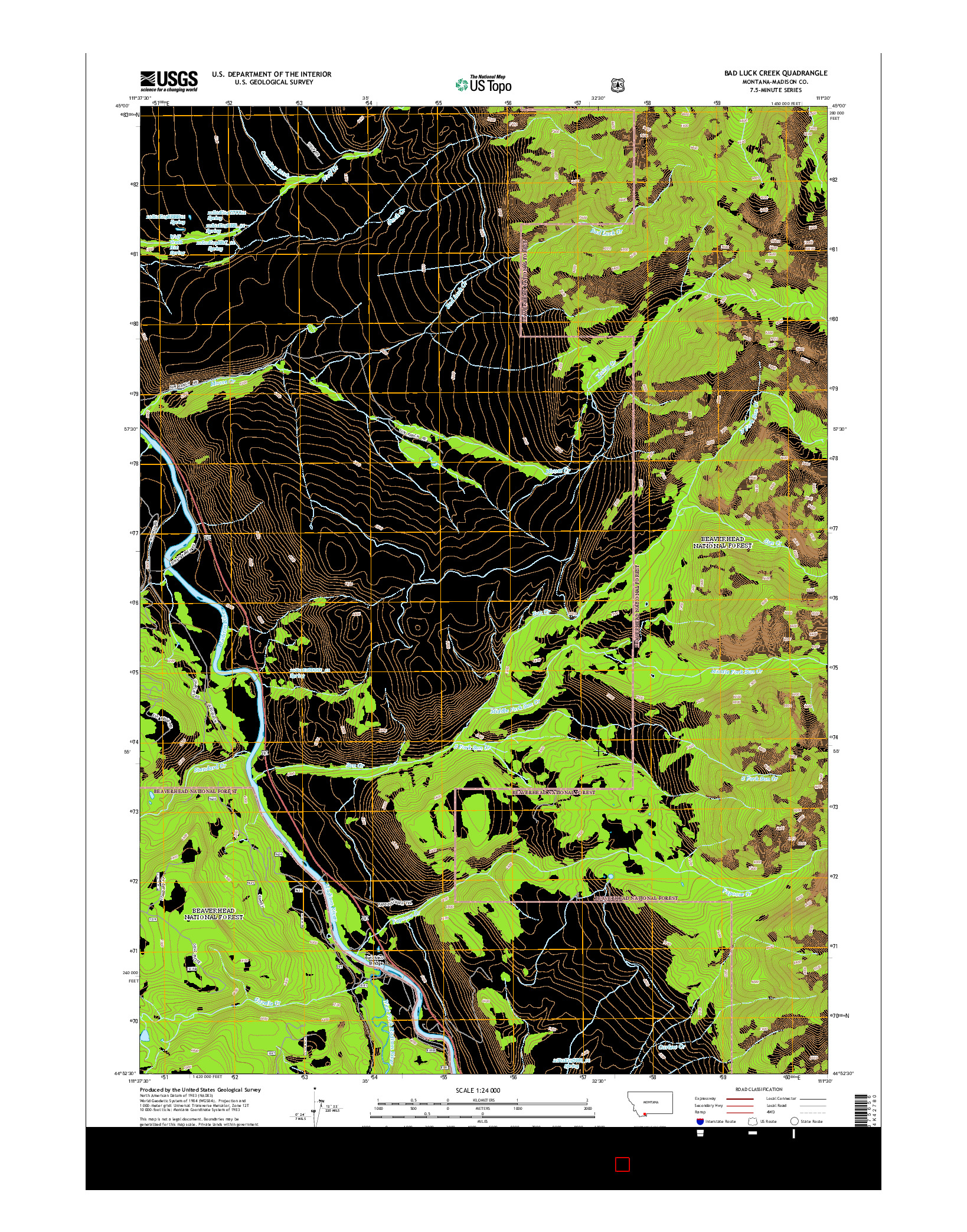 USGS US TOPO 7.5-MINUTE MAP FOR BAD LUCK CREEK, MT 2014