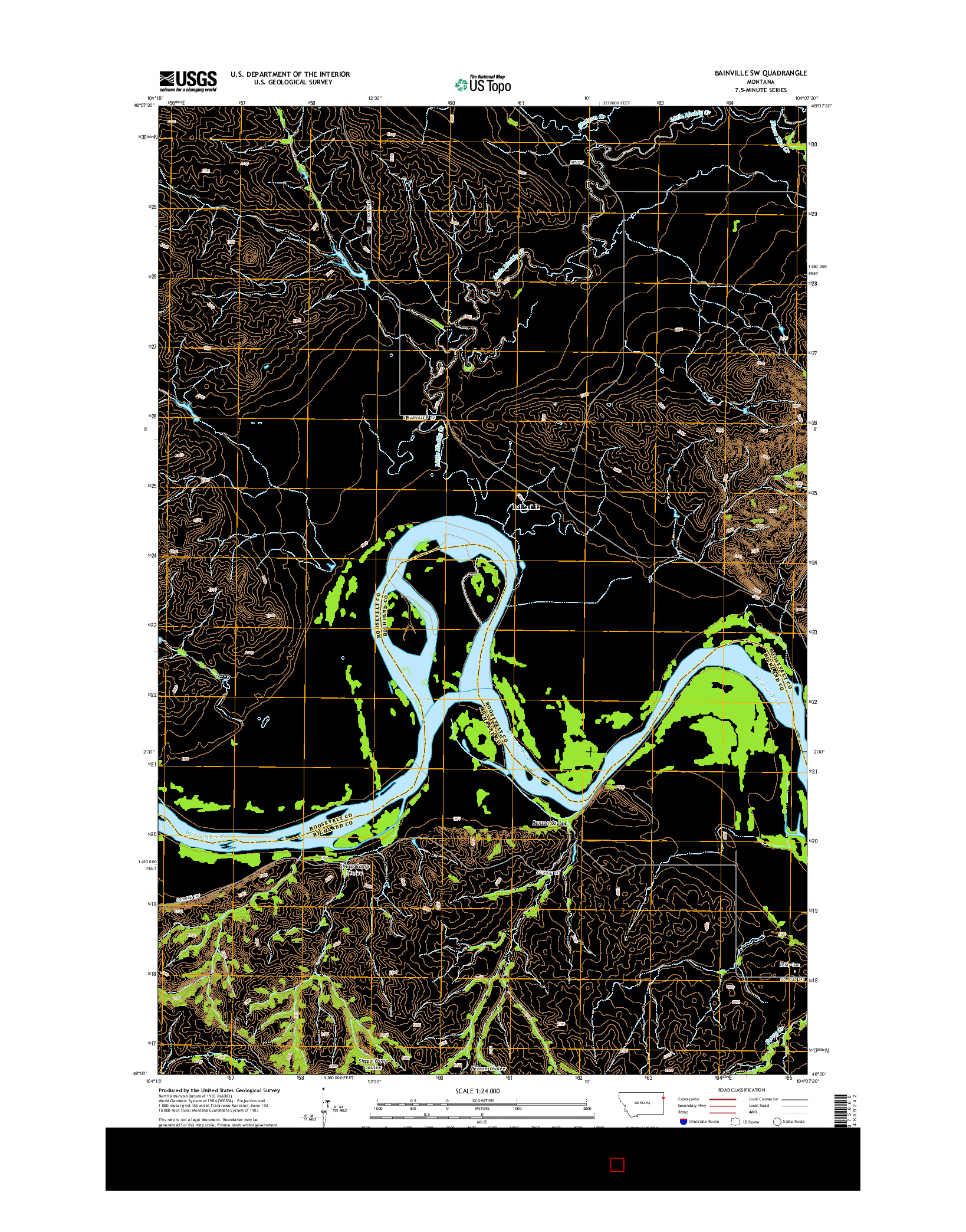 USGS US TOPO 7.5-MINUTE MAP FOR BAINVILLE SW, MT 2014