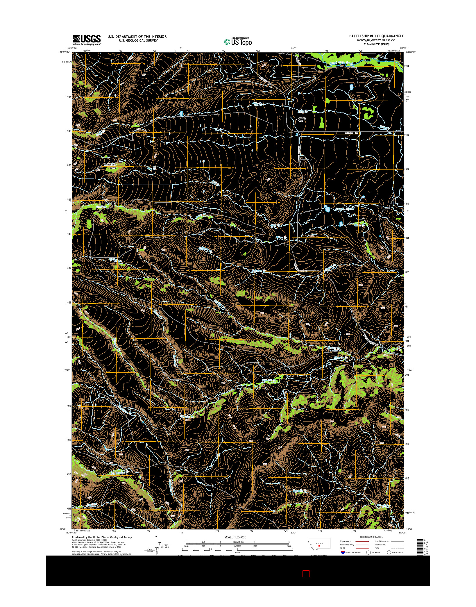 USGS US TOPO 7.5-MINUTE MAP FOR BATTLESHIP BUTTE, MT 2014